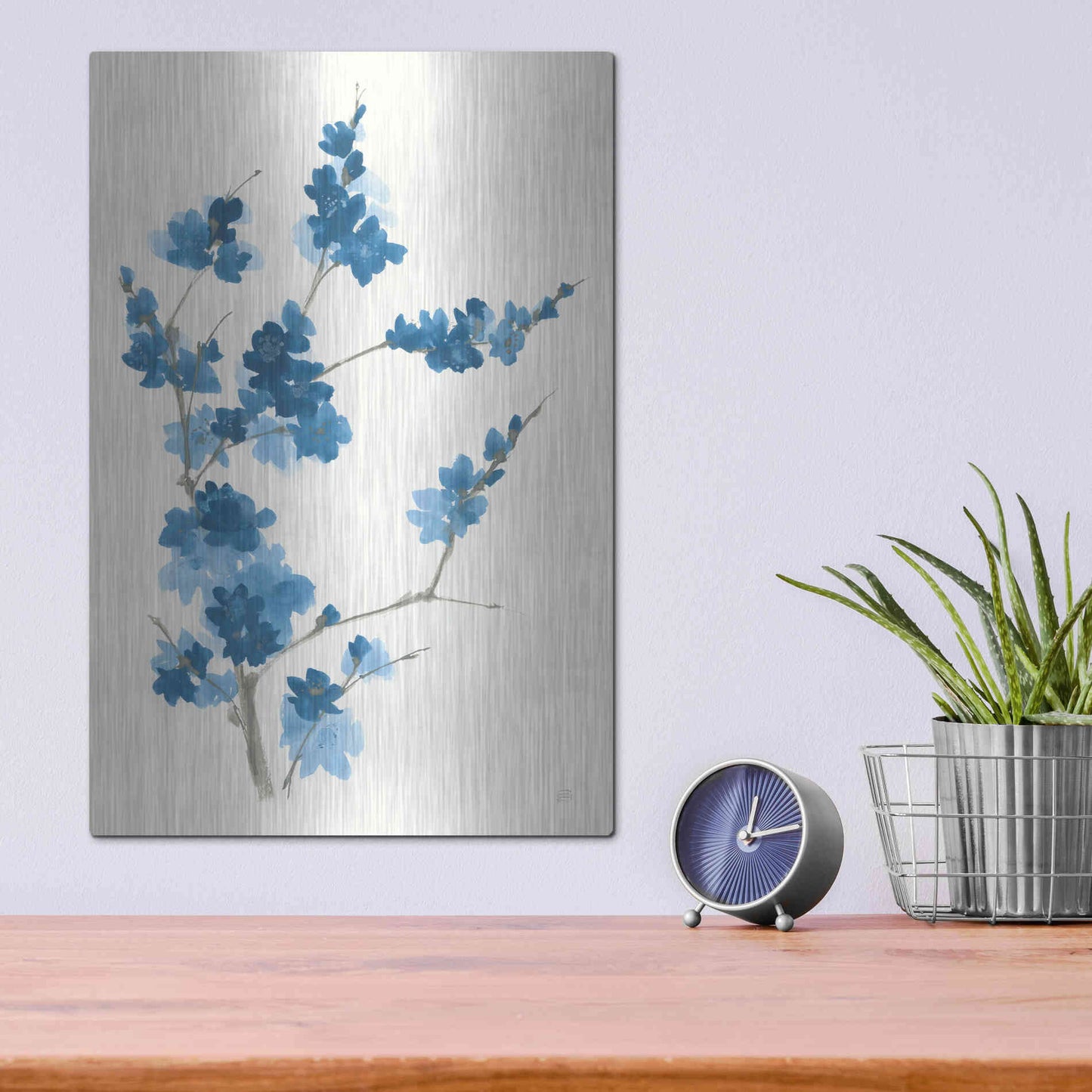 Luxe Metal Art 'Blue Branch I' by Chris Paschke, Metal Wall Art,12x16