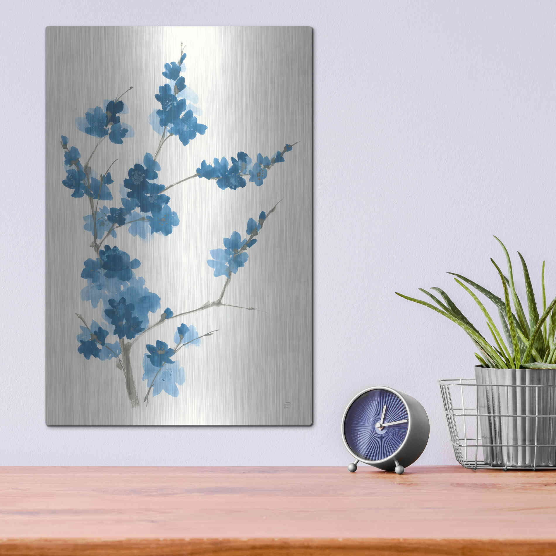 Luxe Metal Art 'Blue Branch I' by Chris Paschke, Metal Wall Art,12x16