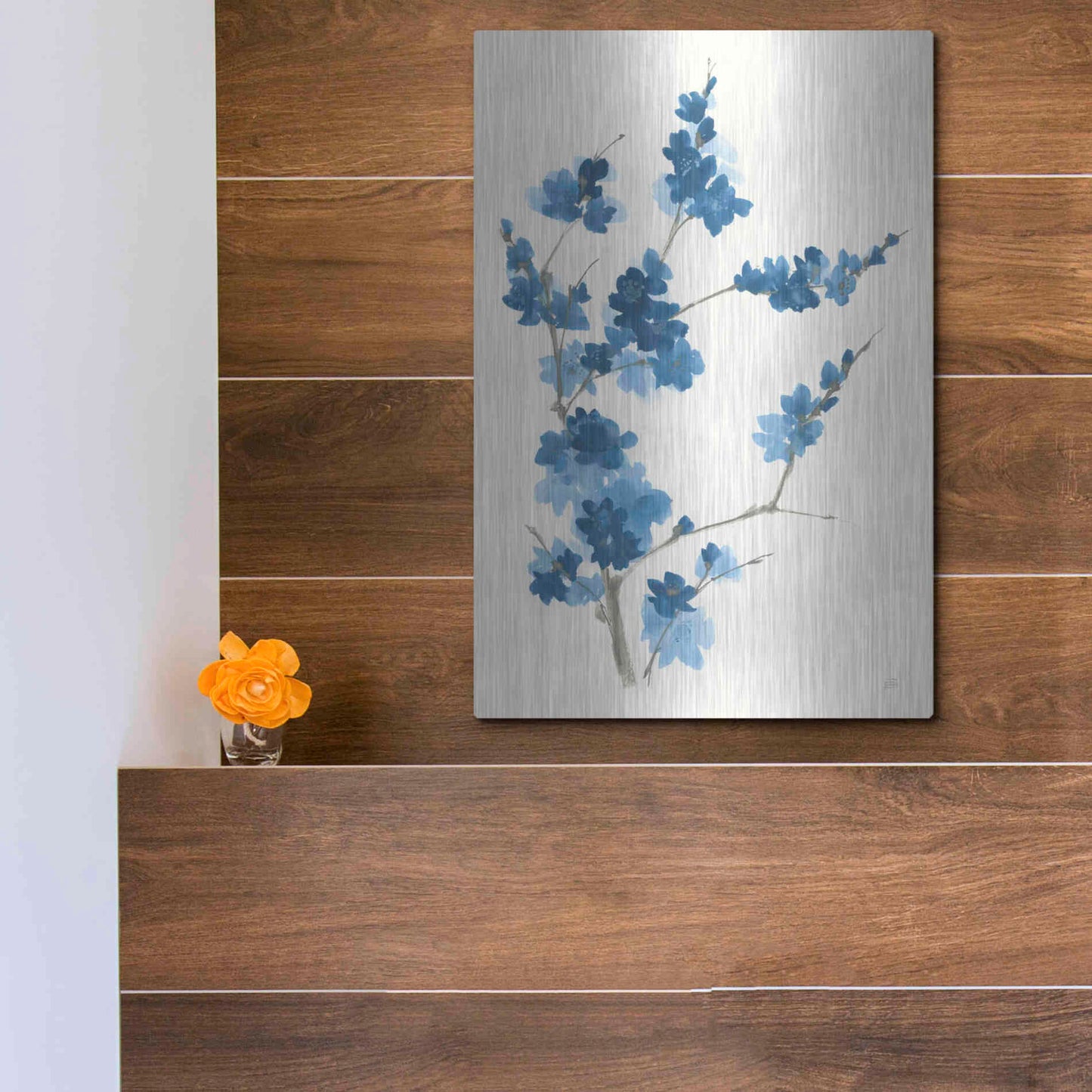 Luxe Metal Art 'Blue Branch I' by Chris Paschke, Metal Wall Art,12x16