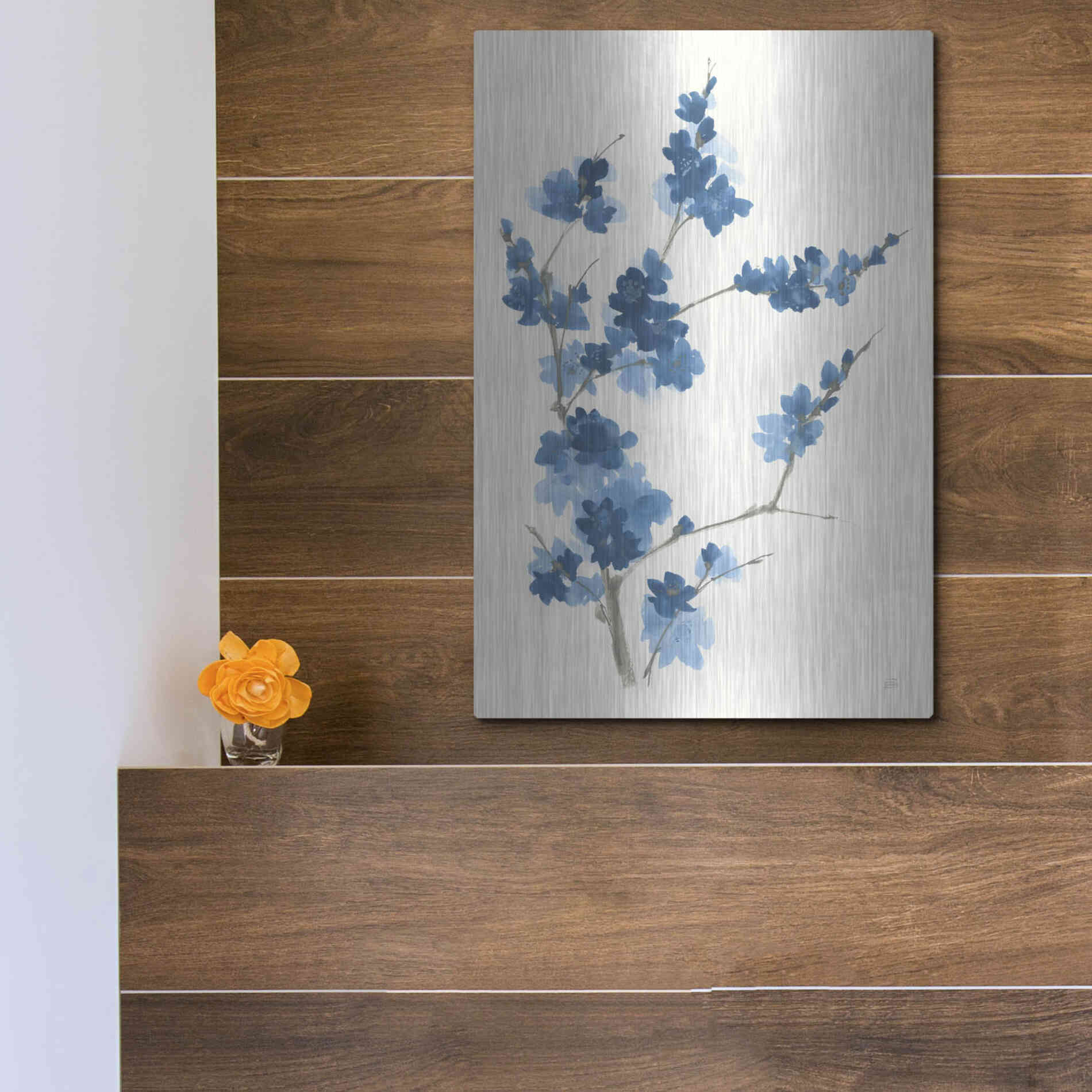 Luxe Metal Art 'Blue Branch I' by Chris Paschke, Metal Wall Art,12x16