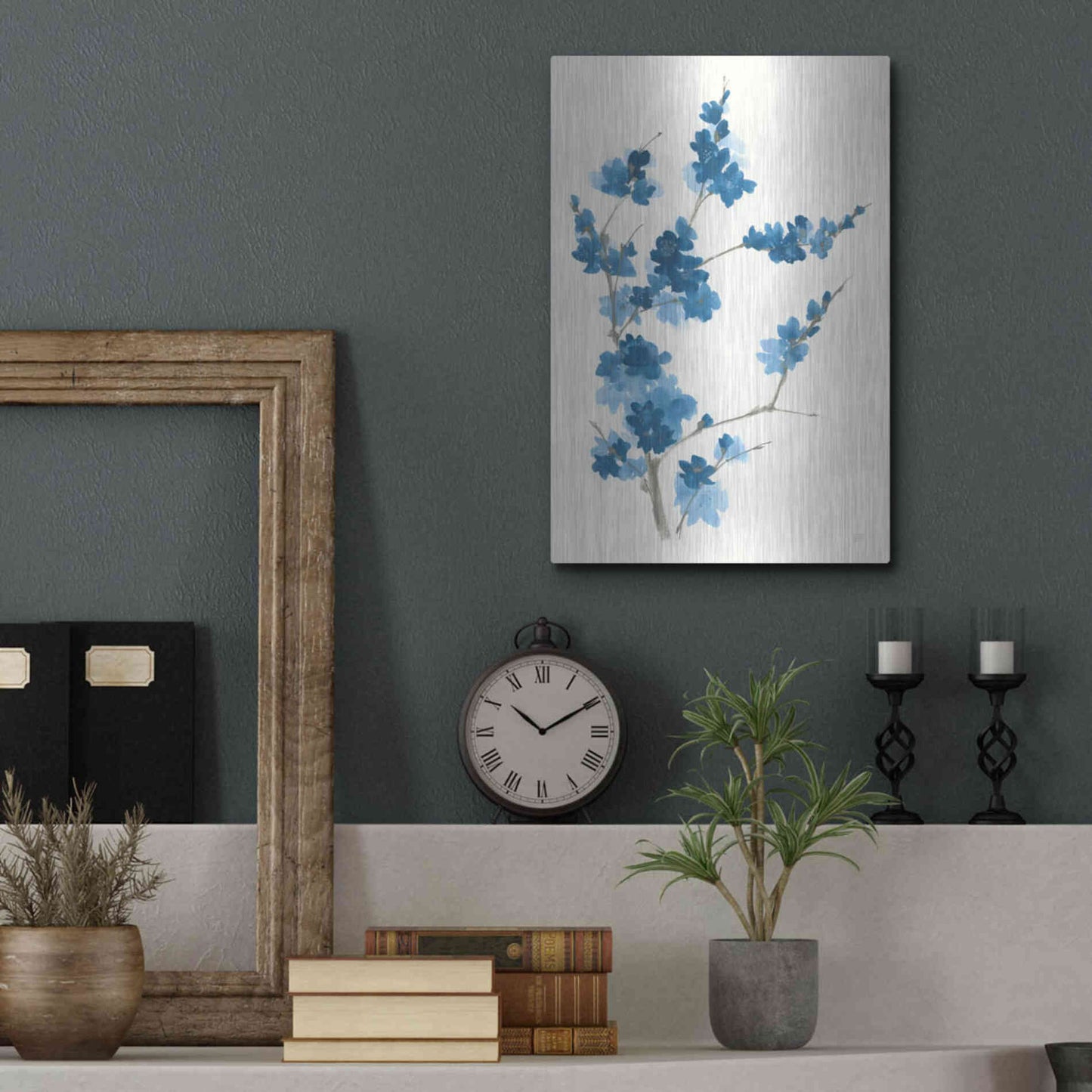 Luxe Metal Art 'Blue Branch I' by Chris Paschke, Metal Wall Art,12x16