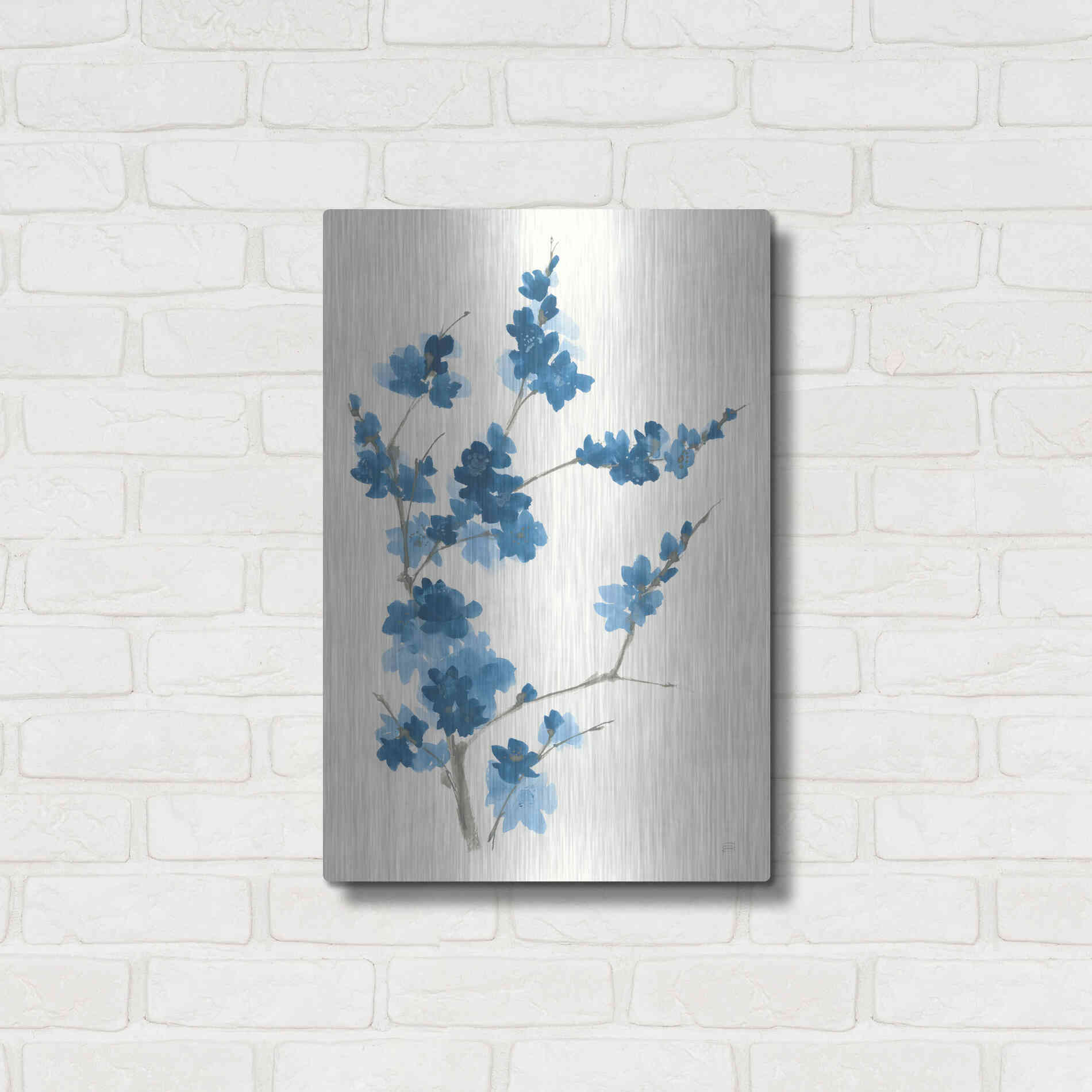 Luxe Metal Art 'Blue Branch I' by Chris Paschke, Metal Wall Art,16x24