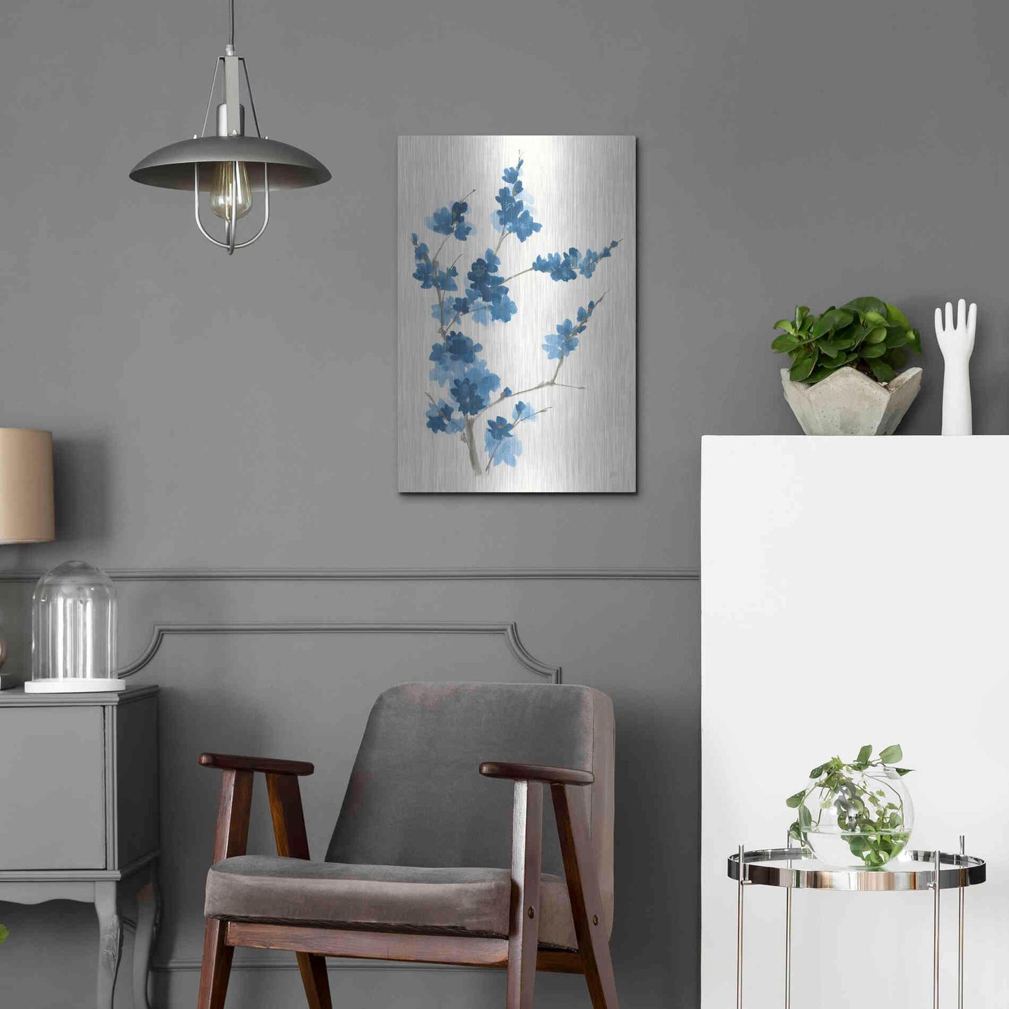 Luxe Metal Art 'Blue Branch I' by Chris Paschke, Metal Wall Art,16x24