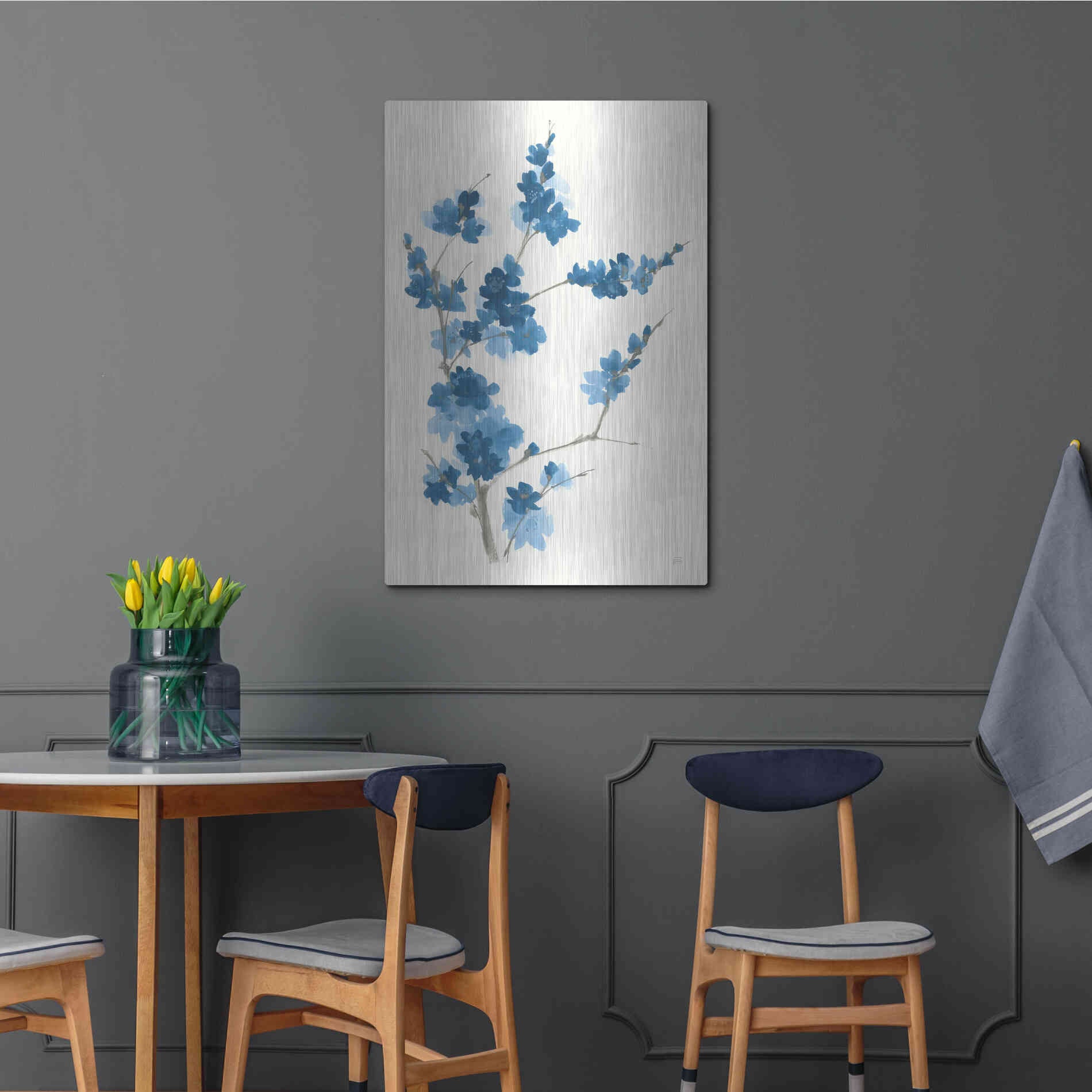 Luxe Metal Art 'Blue Branch I' by Chris Paschke, Metal Wall Art,24x36