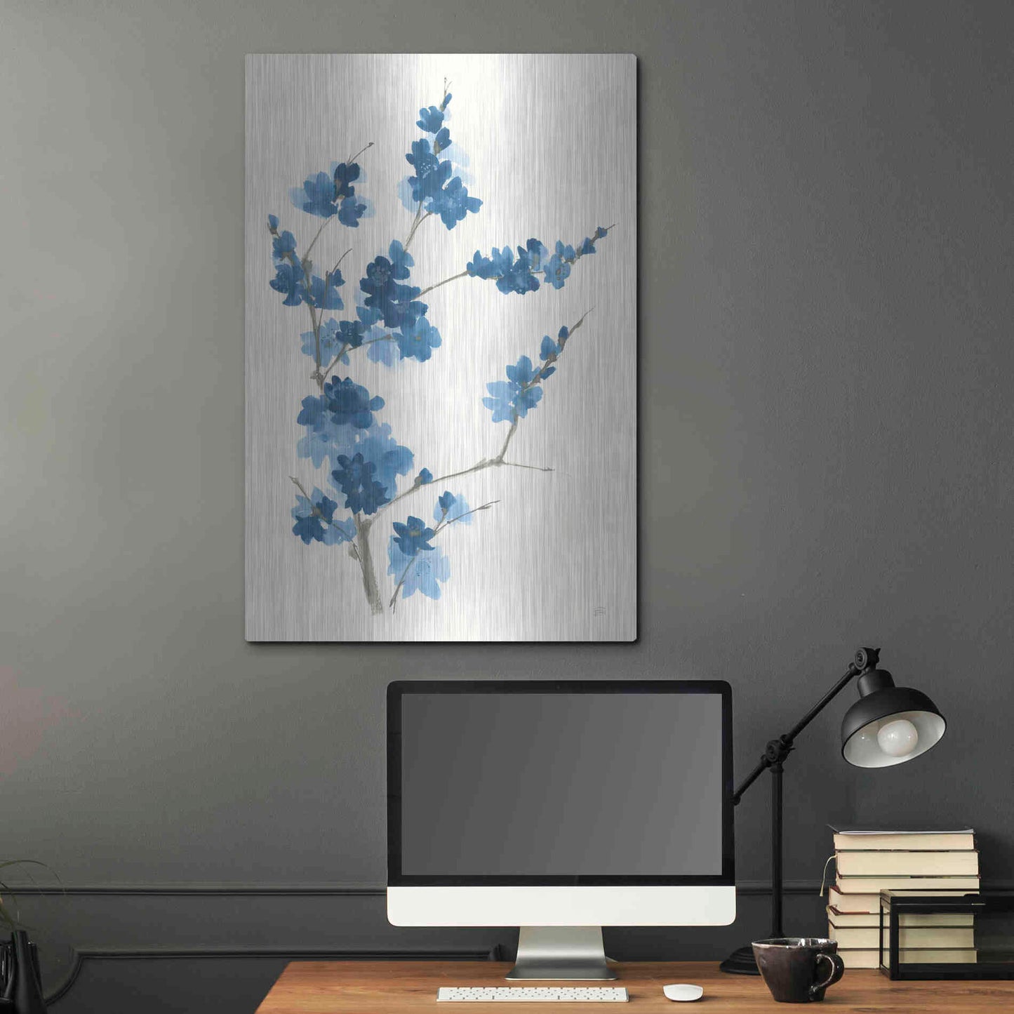 Luxe Metal Art 'Blue Branch I' by Chris Paschke, Metal Wall Art,24x36
