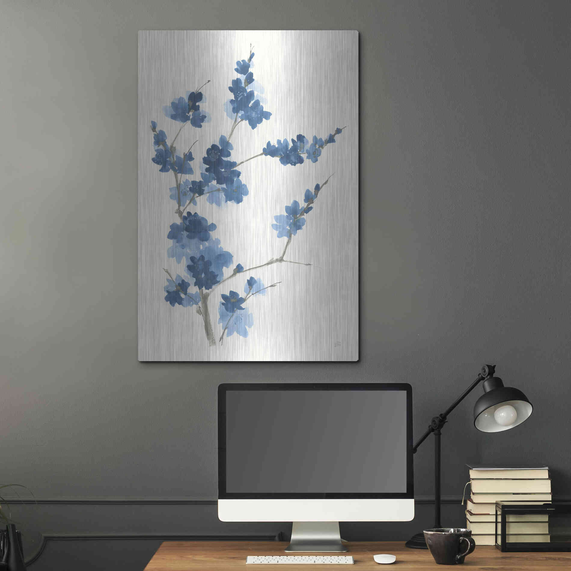 Luxe Metal Art 'Blue Branch I' by Chris Paschke, Metal Wall Art,24x36