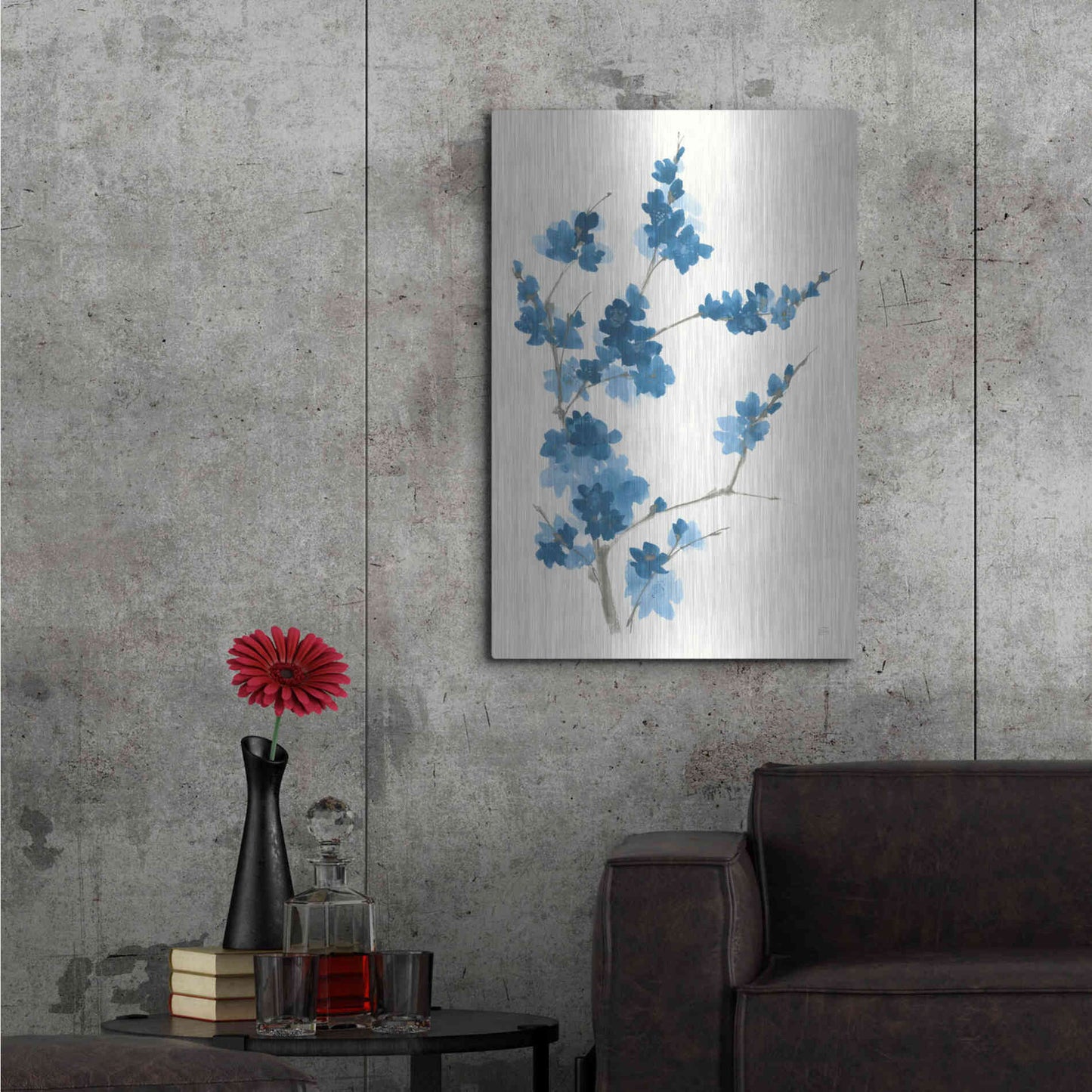Luxe Metal Art 'Blue Branch I' by Chris Paschke, Metal Wall Art,24x36