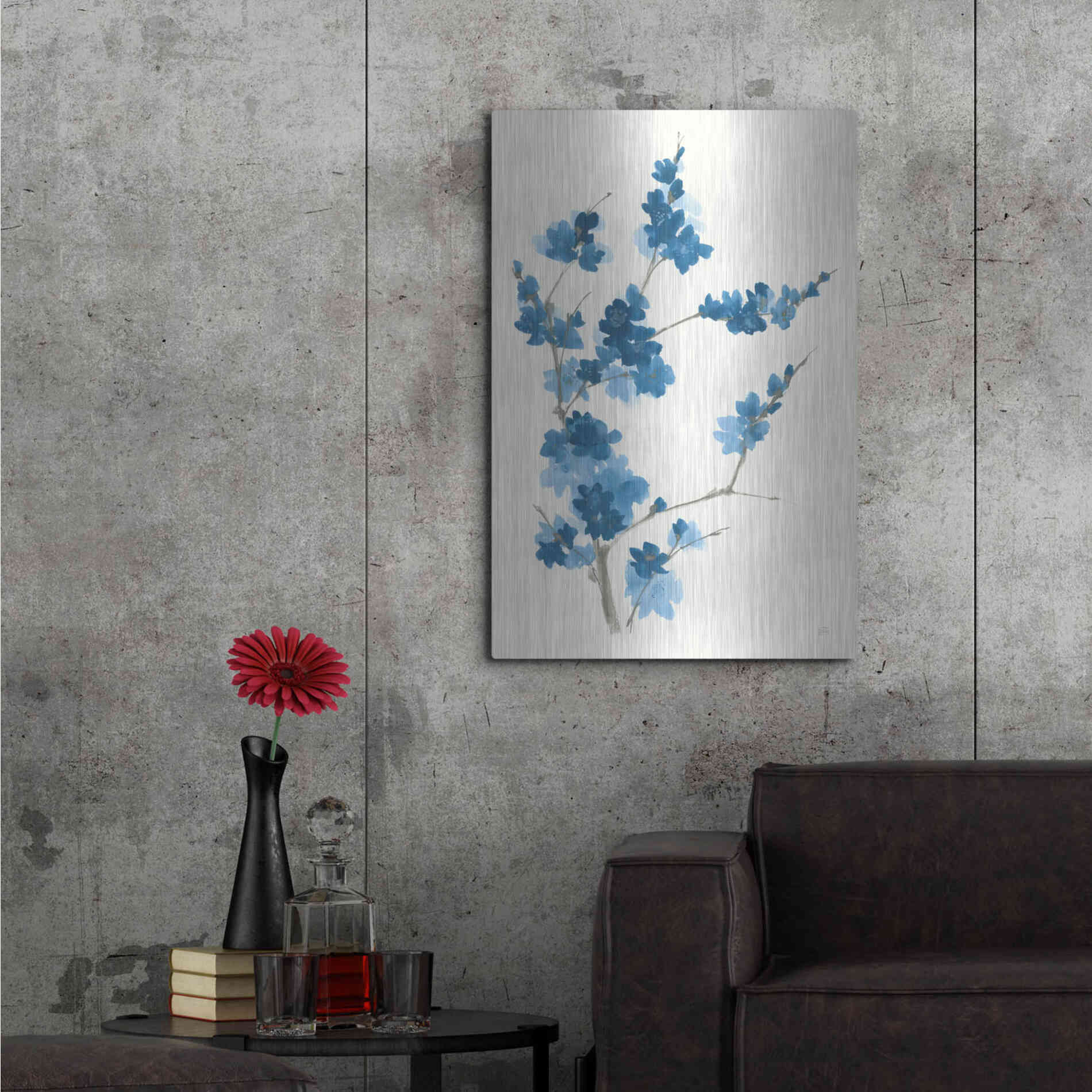 Luxe Metal Art 'Blue Branch I' by Chris Paschke, Metal Wall Art,24x36