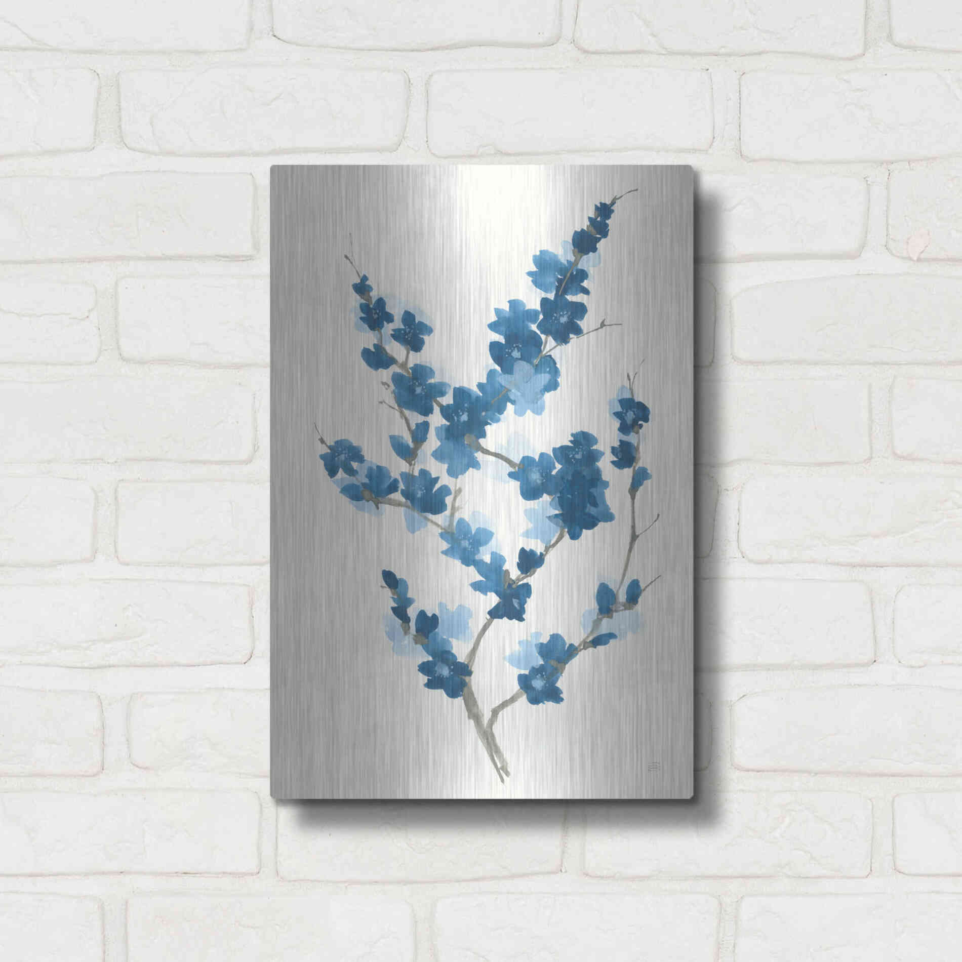 Luxe Metal Art 'Blue Branch II' by Chris Paschke, Metal Wall Art,12x16