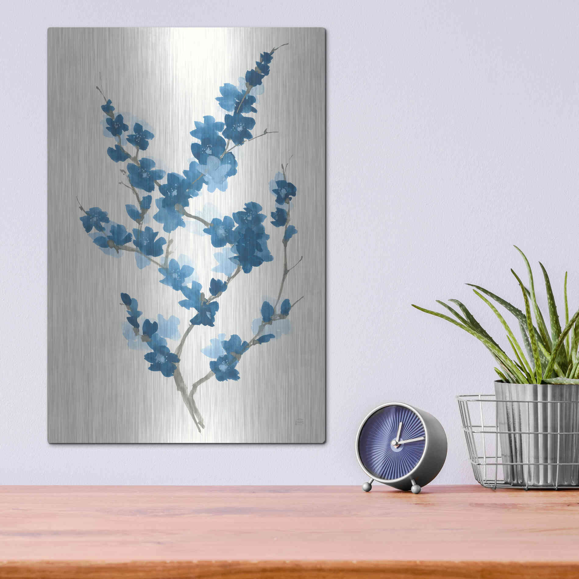 Luxe Metal Art 'Blue Branch II' by Chris Paschke, Metal Wall Art,12x16