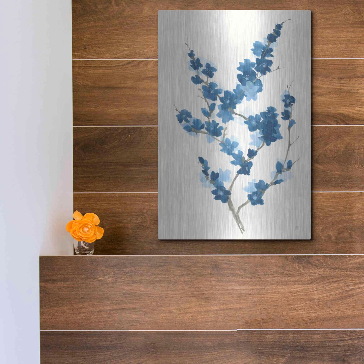 Luxe Metal Art 'Blue Branch II' by Chris Paschke, Metal Wall Art,12x16