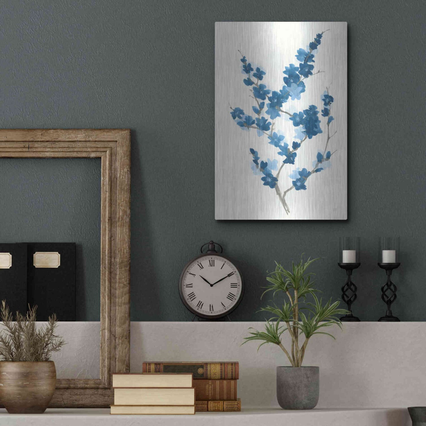 Luxe Metal Art 'Blue Branch II' by Chris Paschke, Metal Wall Art,12x16