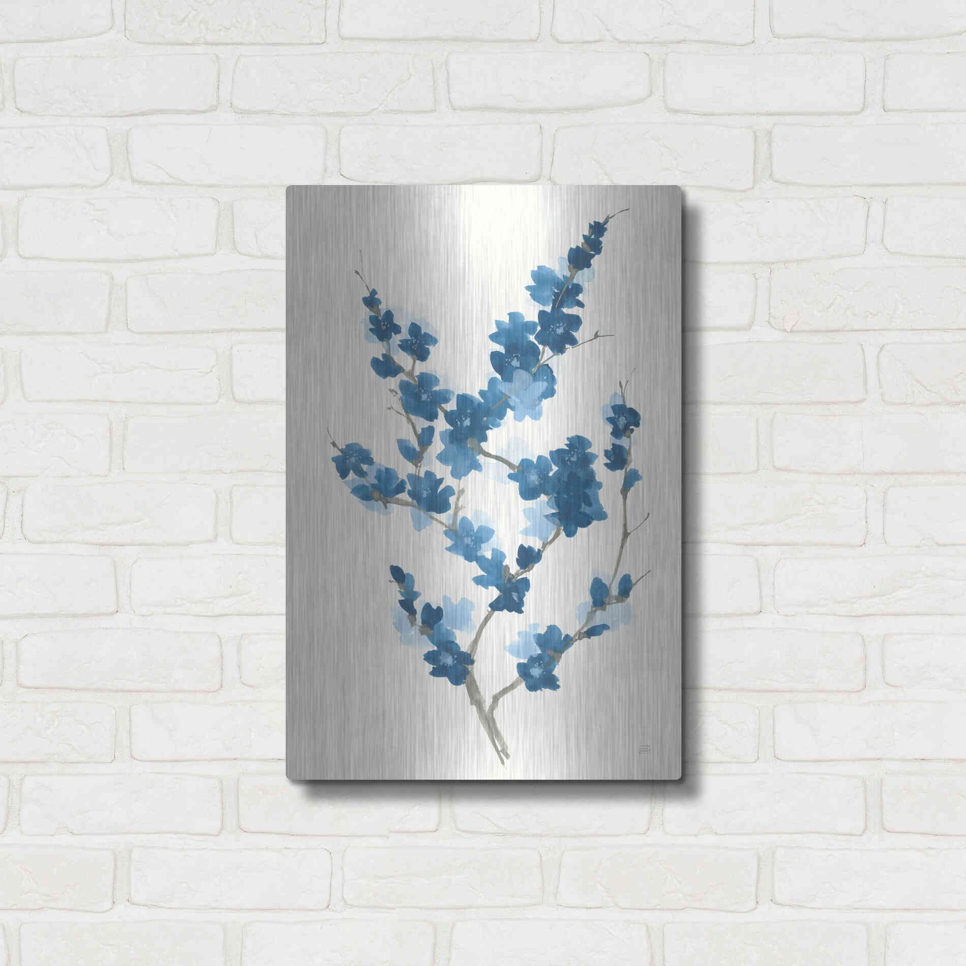 Luxe Metal Art 'Blue Branch II' by Chris Paschke, Metal Wall Art,16x24