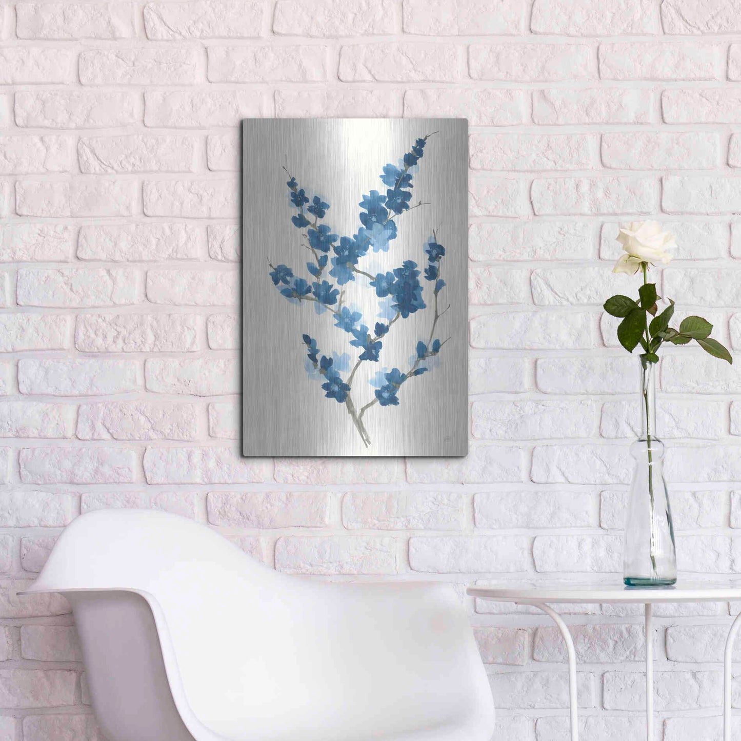 Luxe Metal Art 'Blue Branch II' by Chris Paschke, Metal Wall Art,16x24