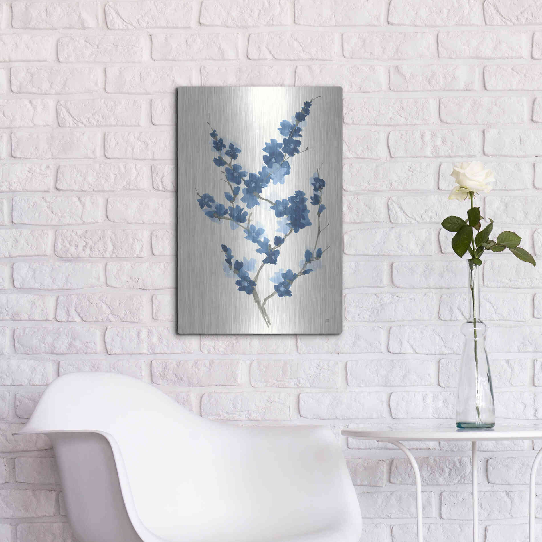 Luxe Metal Art 'Blue Branch II' by Chris Paschke, Metal Wall Art,16x24