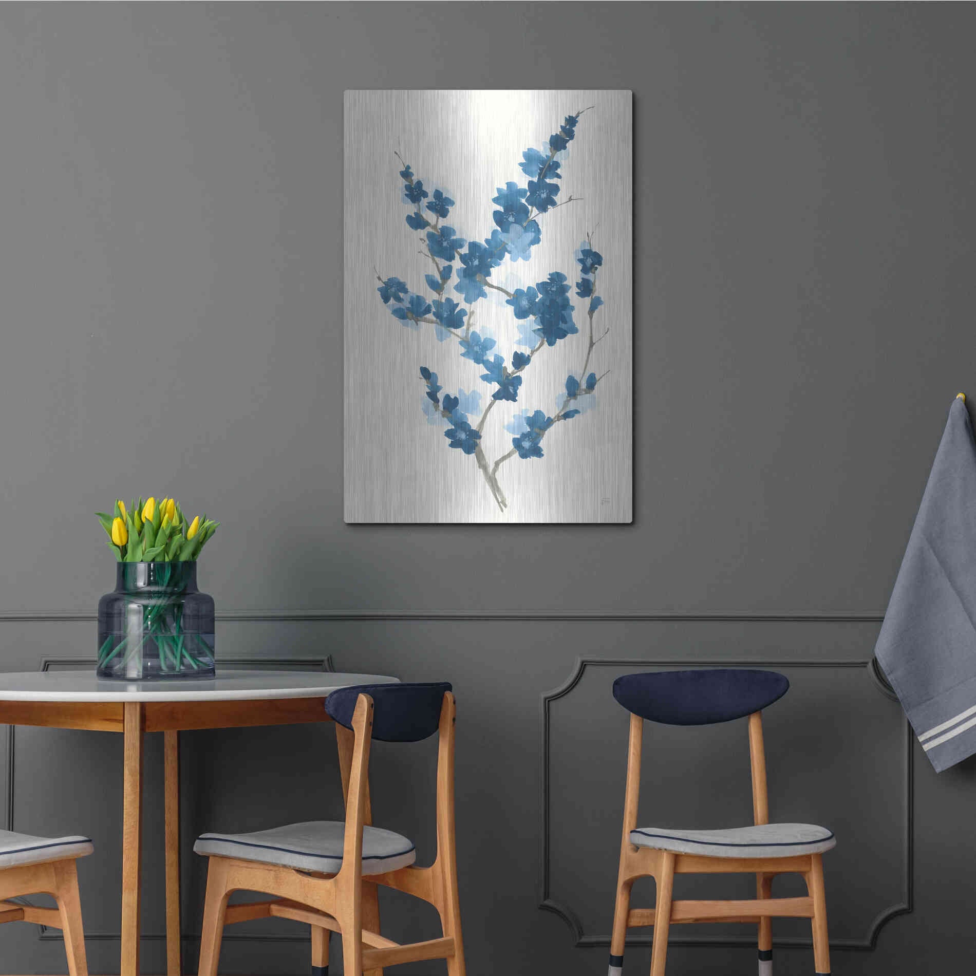 Luxe Metal Art 'Blue Branch II' by Chris Paschke, Metal Wall Art,24x36