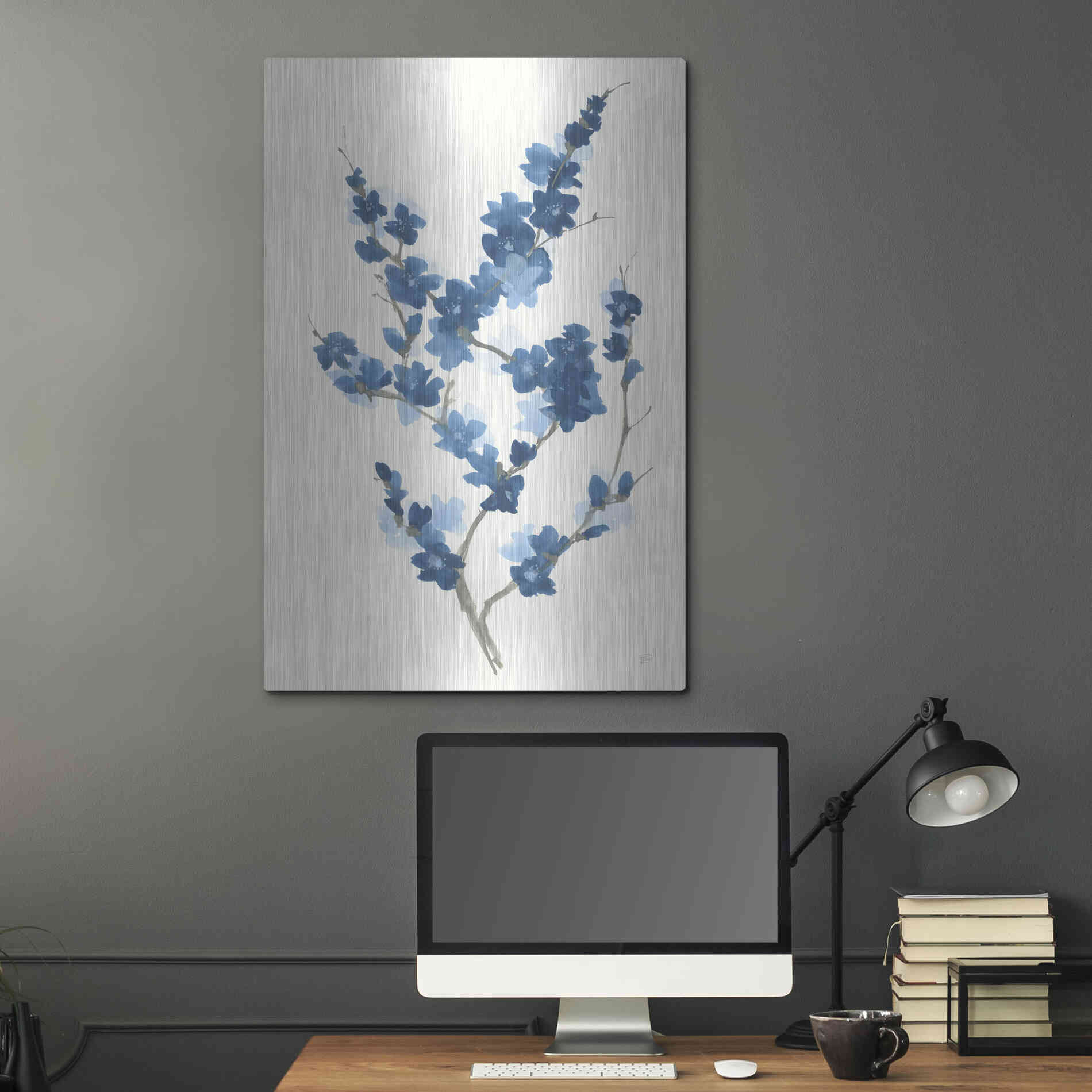 Luxe Metal Art 'Blue Branch II' by Chris Paschke, Metal Wall Art,24x36