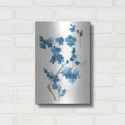 Luxe Metal Art 'Blue Branch III' by Chris Paschke, Metal Wall Art,12x16