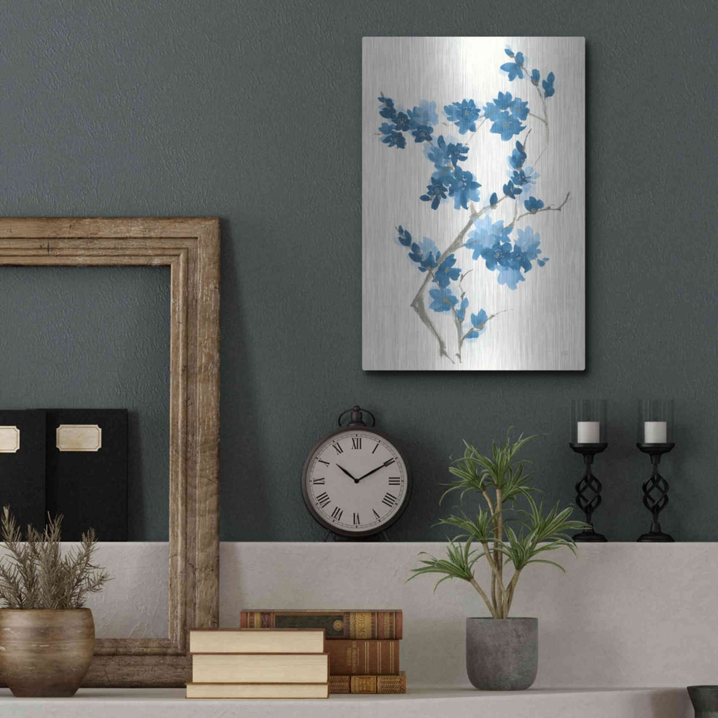 Luxe Metal Art 'Blue Branch III' by Chris Paschke, Metal Wall Art,12x16