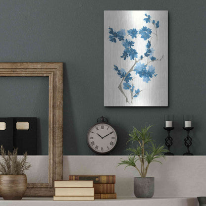 Luxe Metal Art 'Blue Branch III' by Chris Paschke, Metal Wall Art,12x16