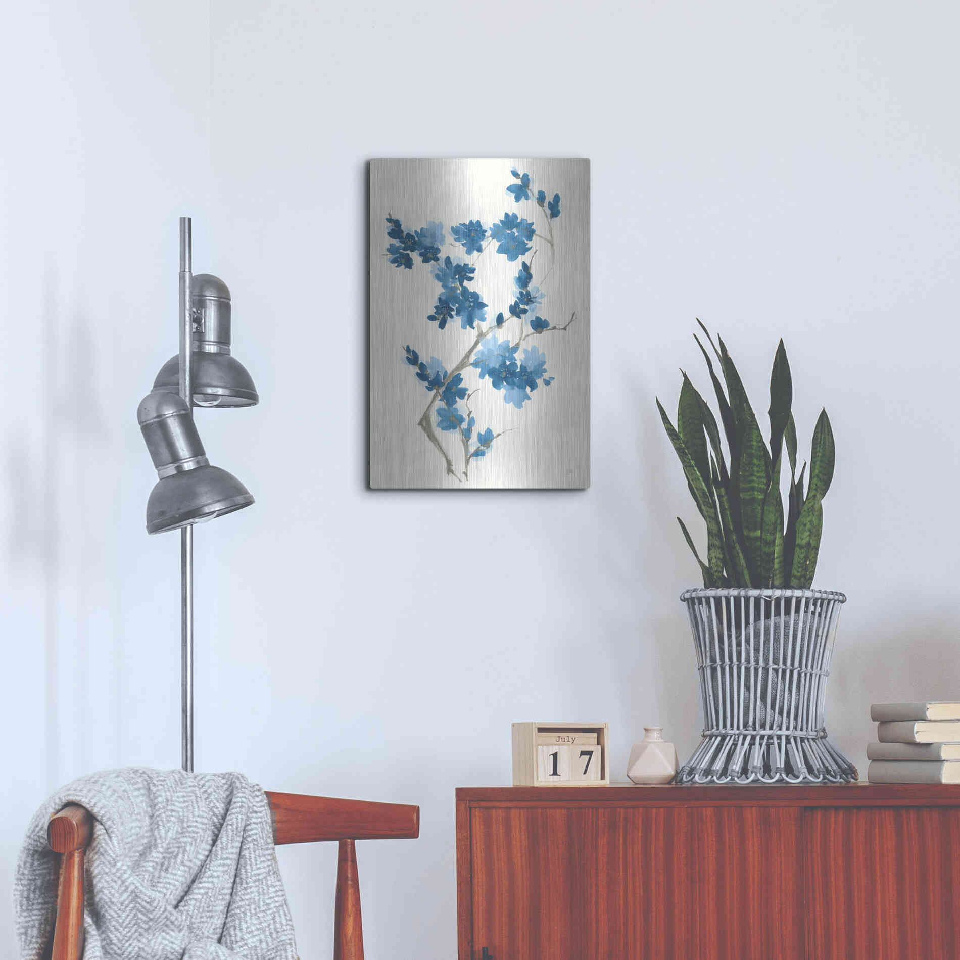 Luxe Metal Art 'Blue Branch III' by Chris Paschke, Metal Wall Art,16x24