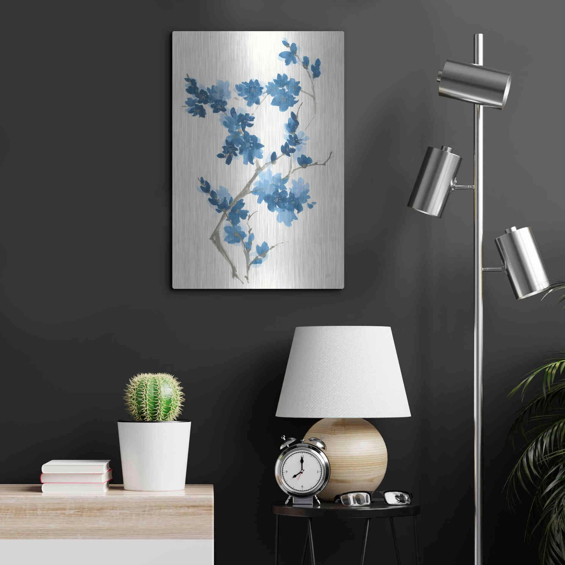 Luxe Metal Art 'Blue Branch III' by Chris Paschke, Metal Wall Art,16x24