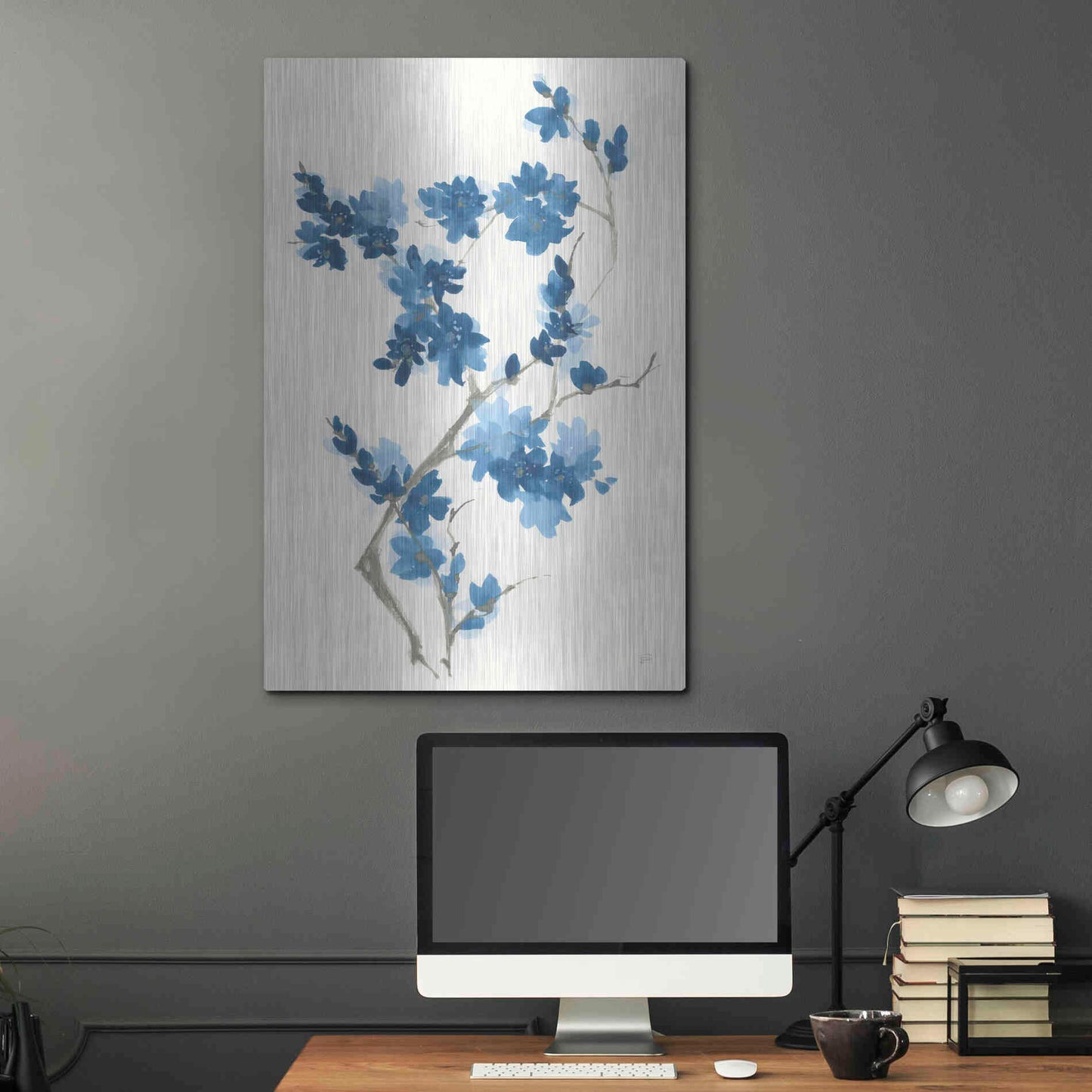 Luxe Metal Art 'Blue Branch III' by Chris Paschke, Metal Wall Art,24x36