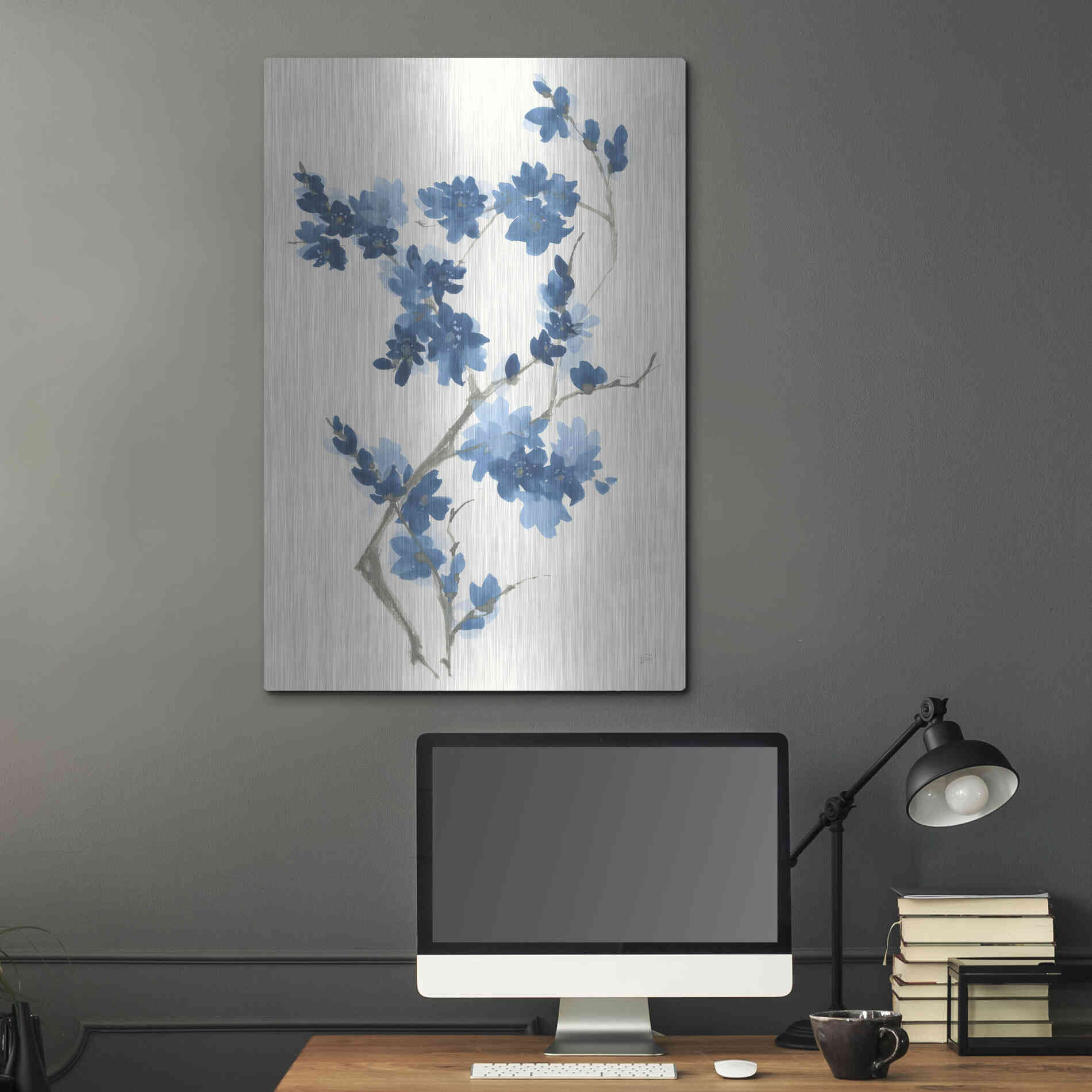 Luxe Metal Art 'Blue Branch III' by Chris Paschke, Metal Wall Art,24x36