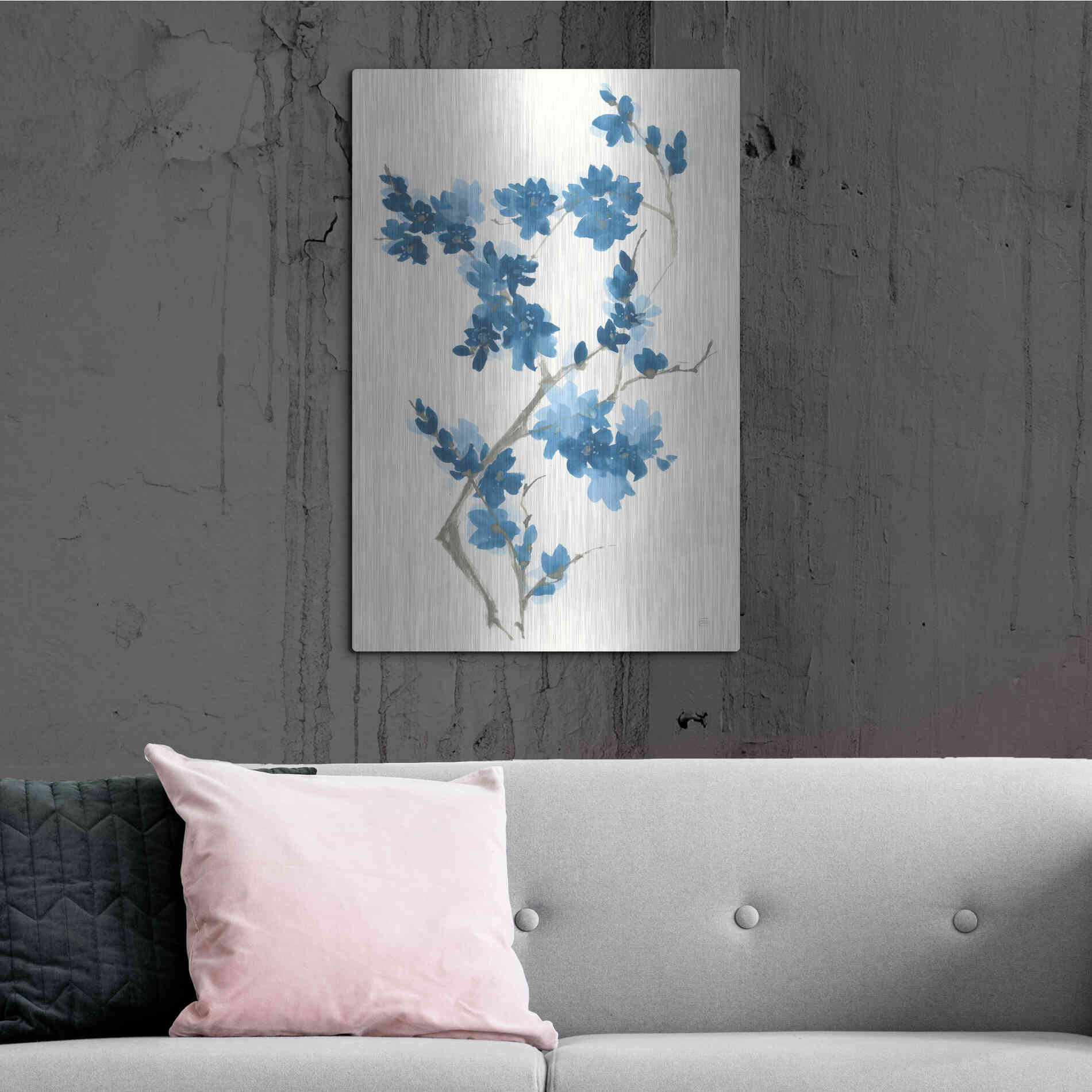 Luxe Metal Art 'Blue Branch III' by Chris Paschke, Metal Wall Art,24x36