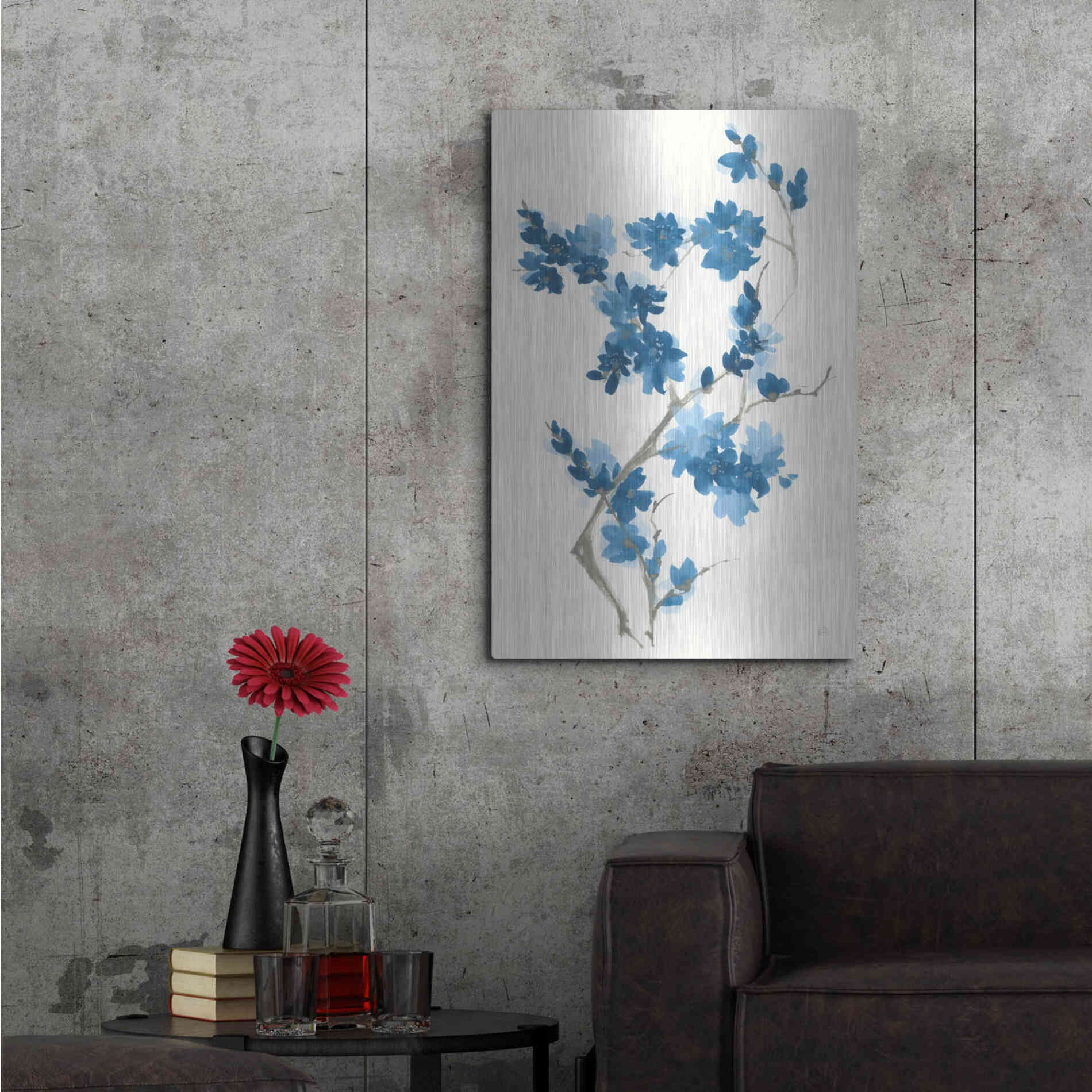 Luxe Metal Art 'Blue Branch III' by Chris Paschke, Metal Wall Art,24x36