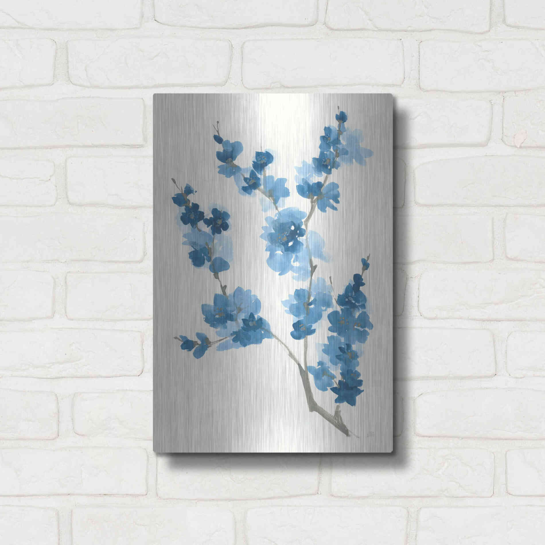 Luxe Metal Art 'Blue Branch IV' by Chris Paschke, Metal Wall Art,12x16