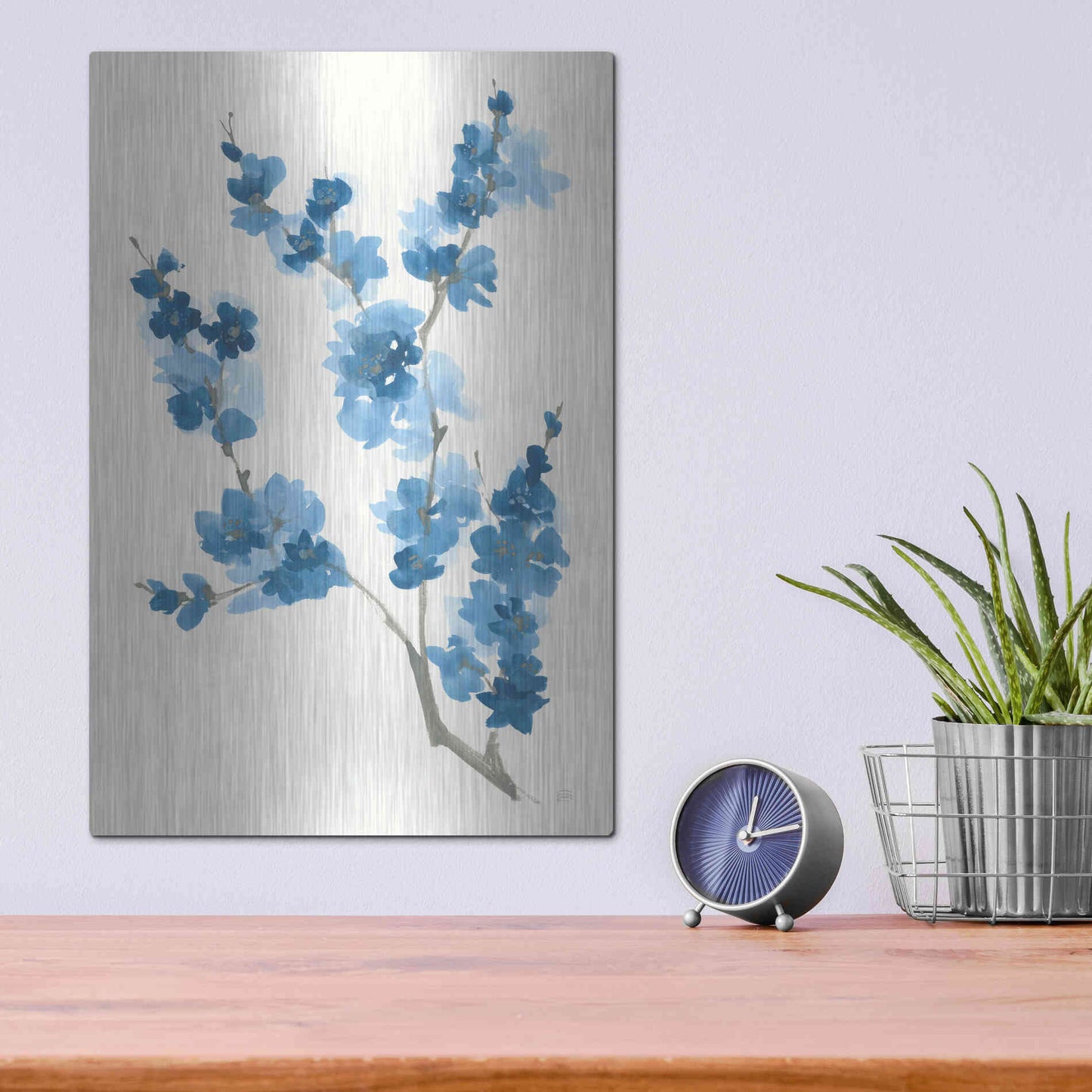 Luxe Metal Art 'Blue Branch IV' by Chris Paschke, Metal Wall Art,12x16