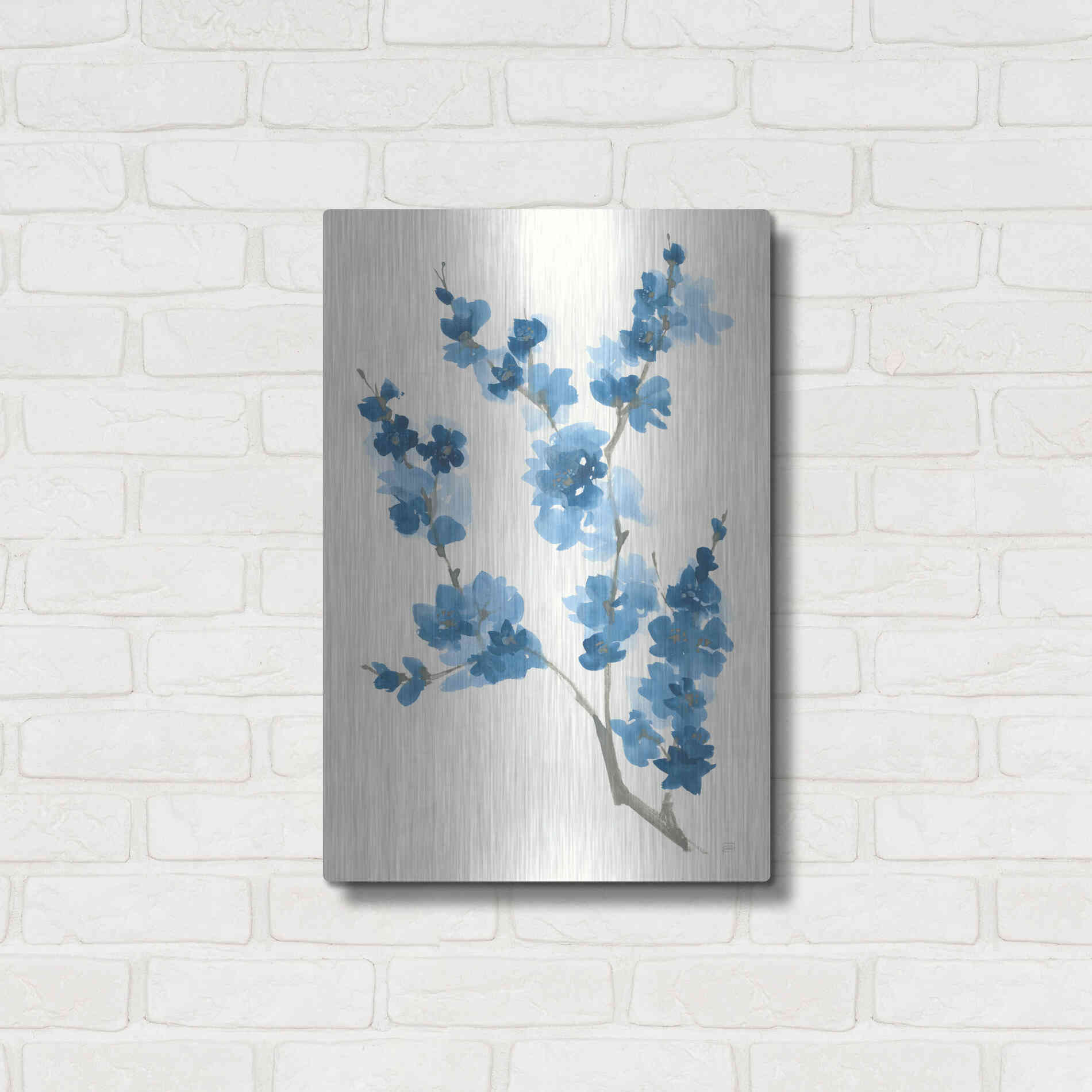 Luxe Metal Art 'Blue Branch IV' by Chris Paschke, Metal Wall Art,16x24