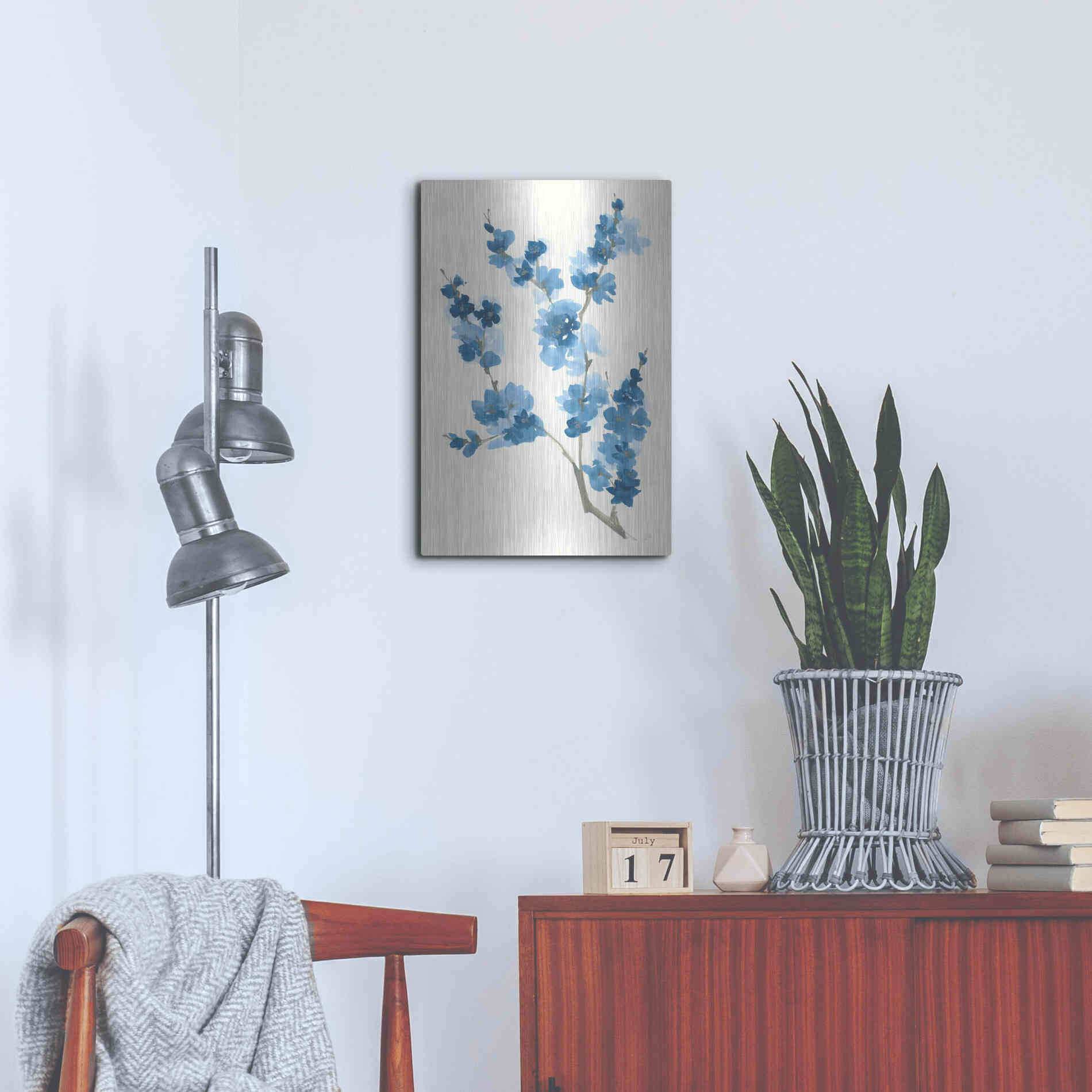 Luxe Metal Art 'Blue Branch IV' by Chris Paschke, Metal Wall Art,16x24