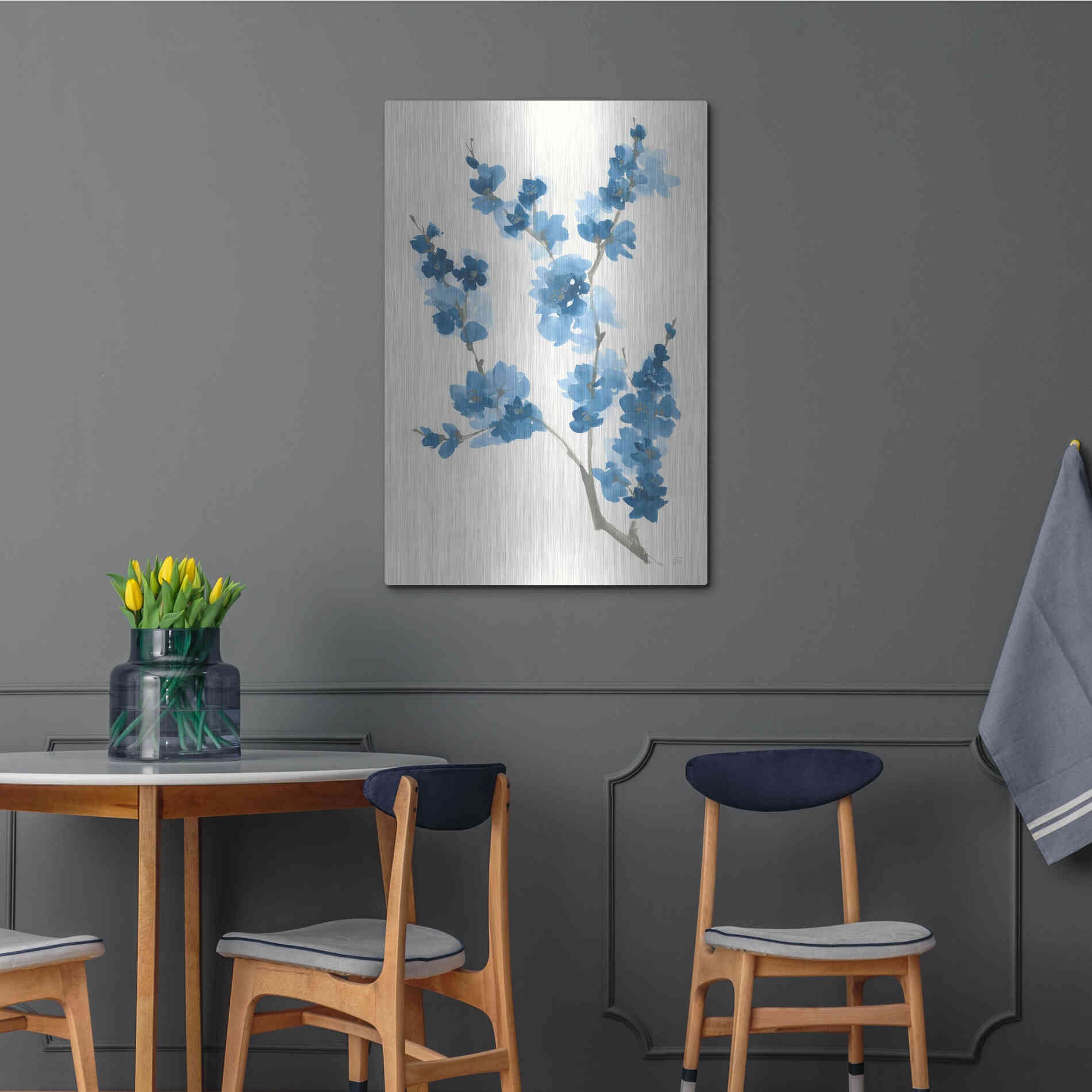 Luxe Metal Art 'Blue Branch IV' by Chris Paschke, Metal Wall Art,24x36