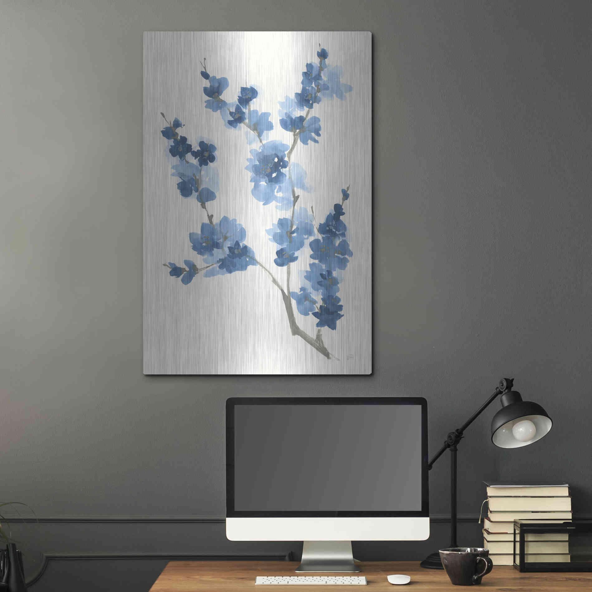 Luxe Metal Art 'Blue Branch IV' by Chris Paschke, Metal Wall Art,24x36