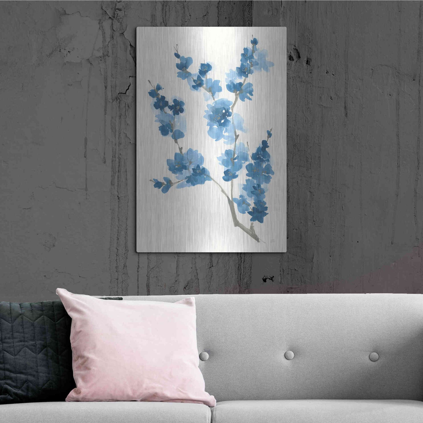 Luxe Metal Art 'Blue Branch IV' by Chris Paschke, Metal Wall Art,24x36