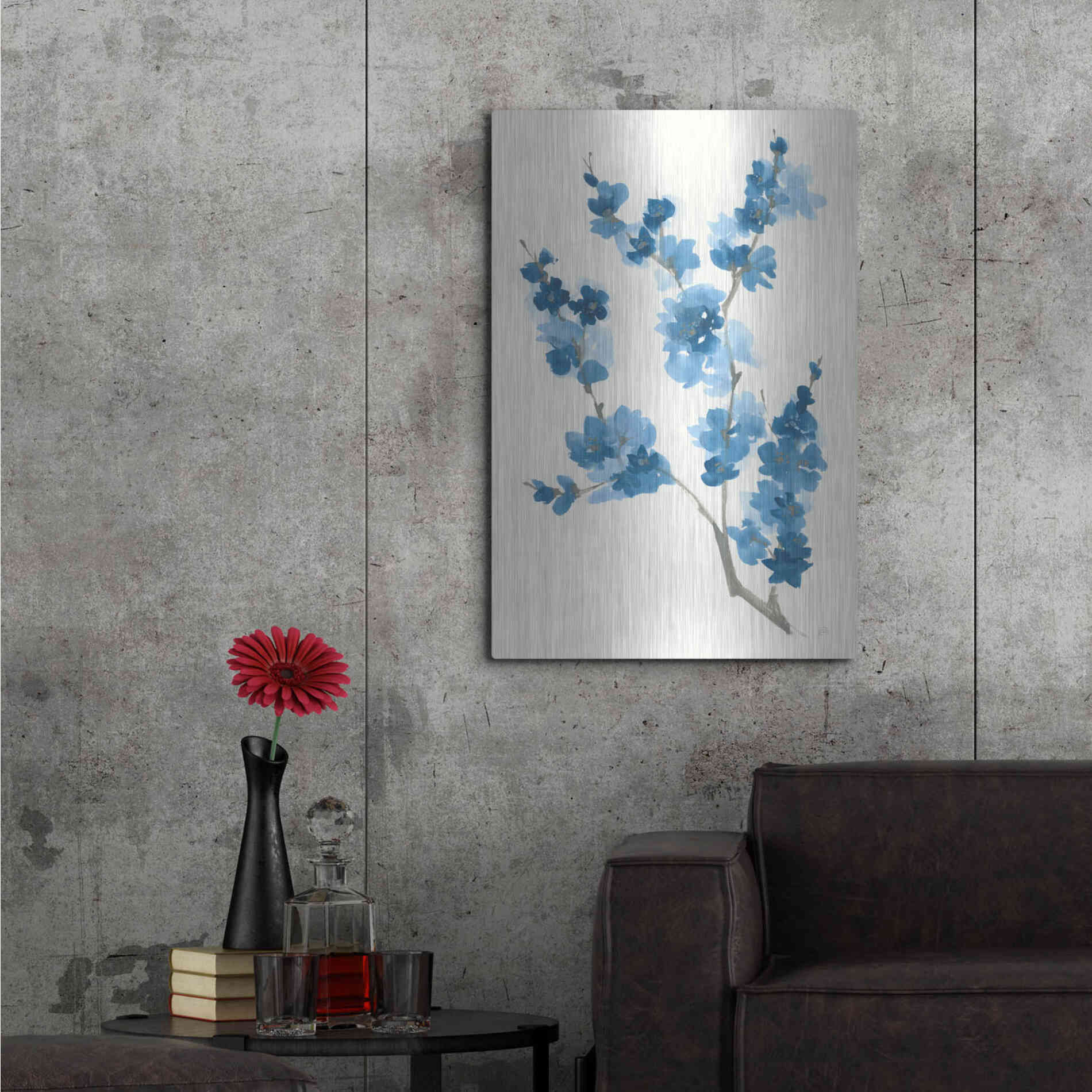 Luxe Metal Art 'Blue Branch IV' by Chris Paschke, Metal Wall Art,24x36