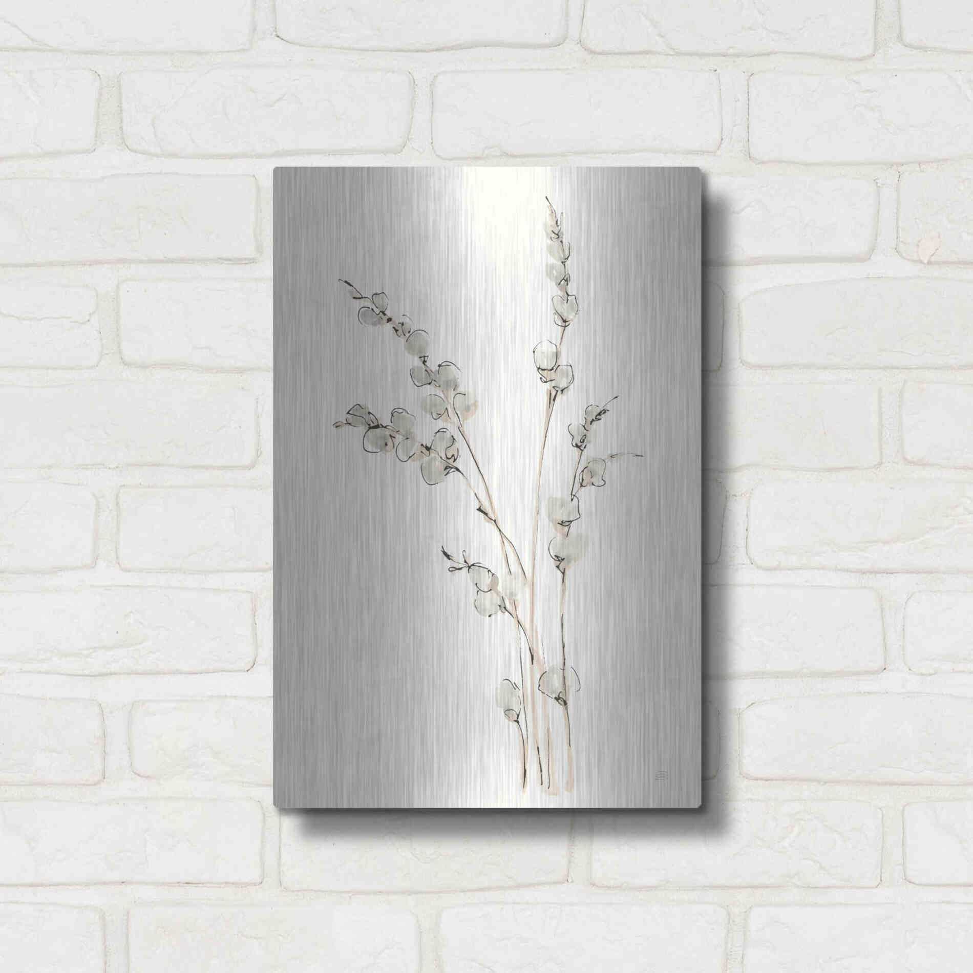 Luxe Metal Art 'Pussy Willows IV' by Chris Paschke, Metal Wall Art,12x16