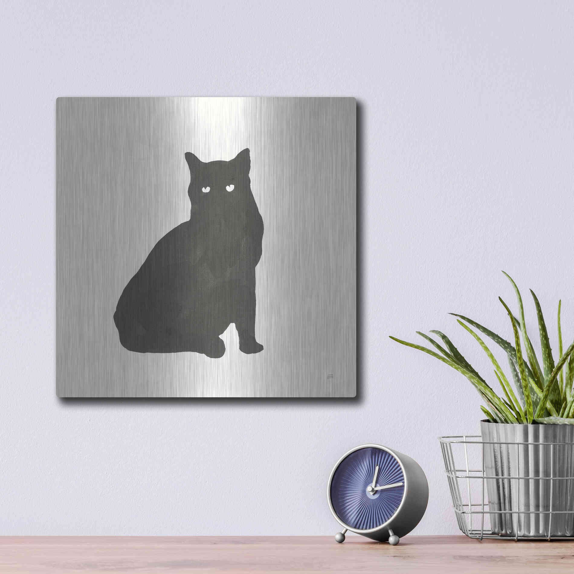 Luxe Metal Art 'Black Cat V' by Chris Paschke, Metal Wall Art,12x12