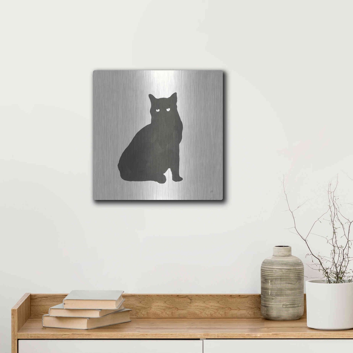 Luxe Metal Art 'Black Cat V' by Chris Paschke, Metal Wall Art,12x12