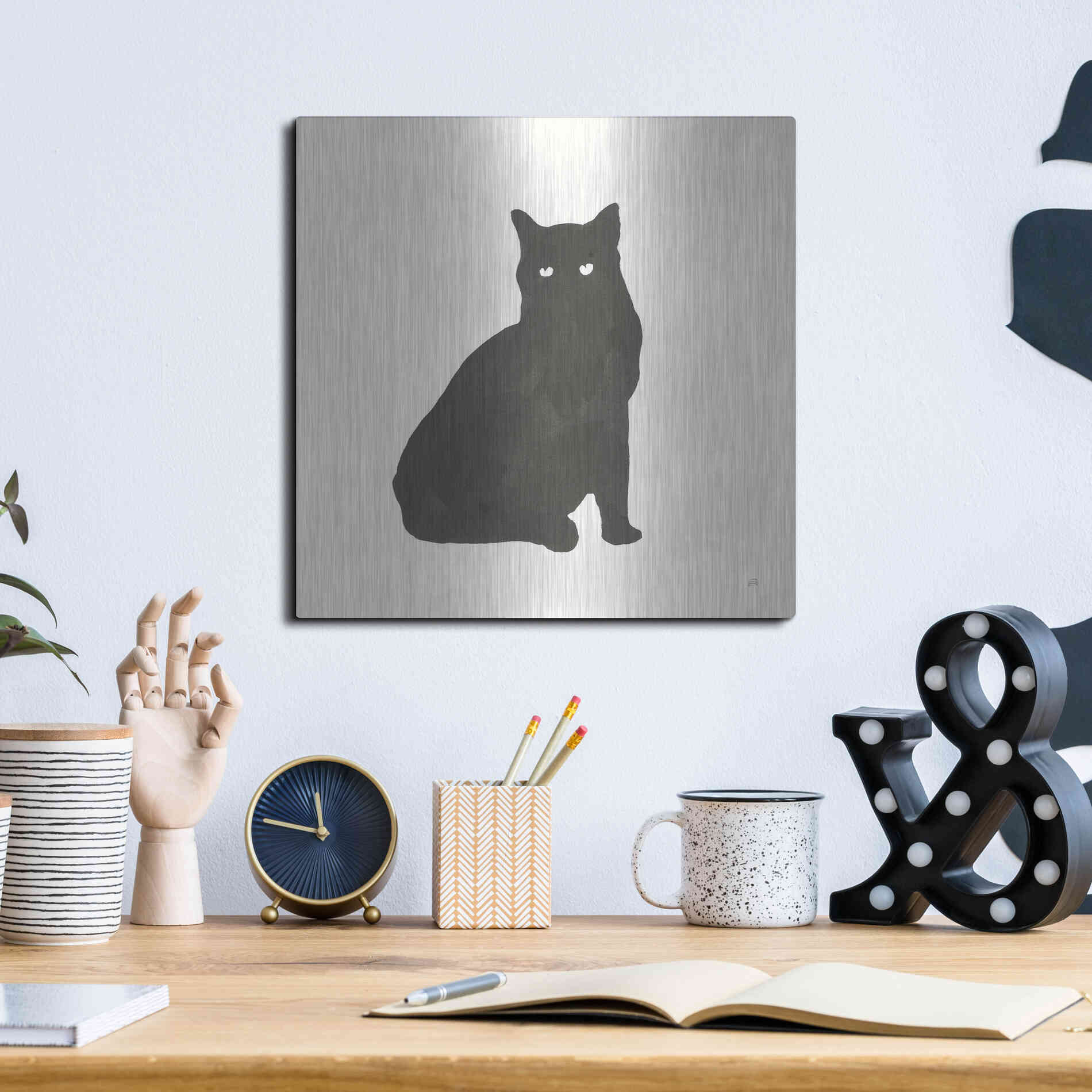 Luxe Metal Art 'Black Cat V' by Chris Paschke, Metal Wall Art,12x12