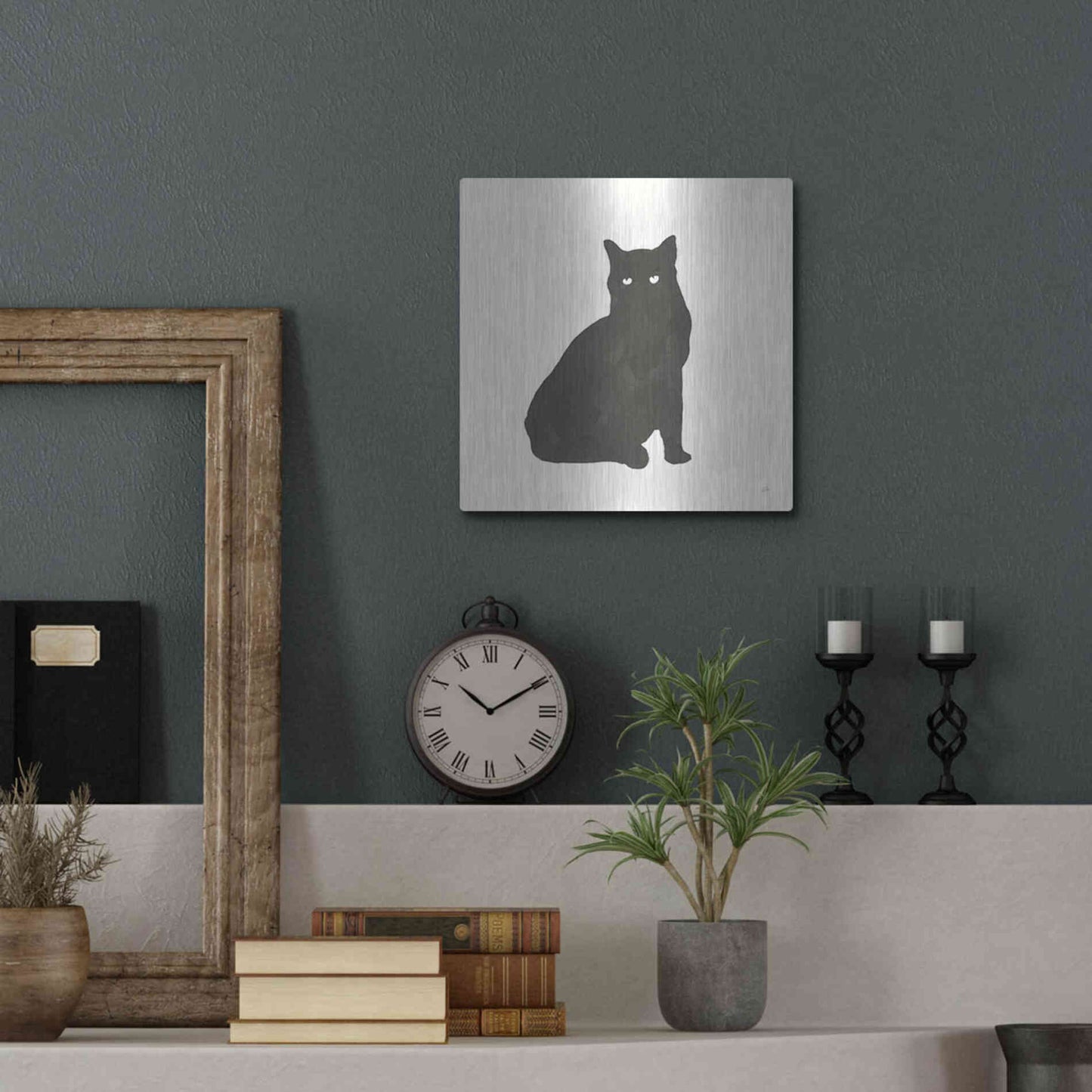 Luxe Metal Art 'Black Cat V' by Chris Paschke, Metal Wall Art,12x12