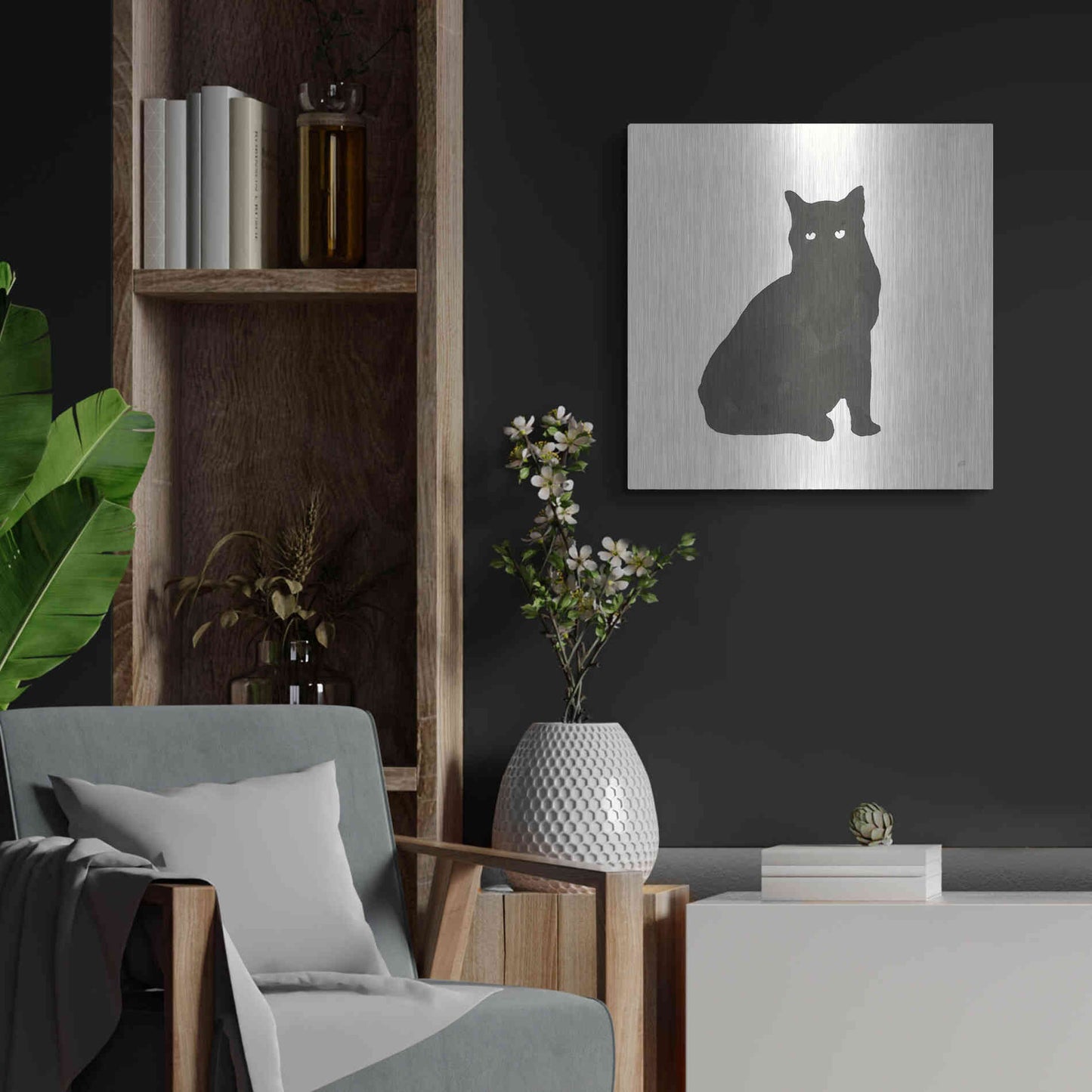 Luxe Metal Art 'Black Cat V' by Chris Paschke, Metal Wall Art,24x24