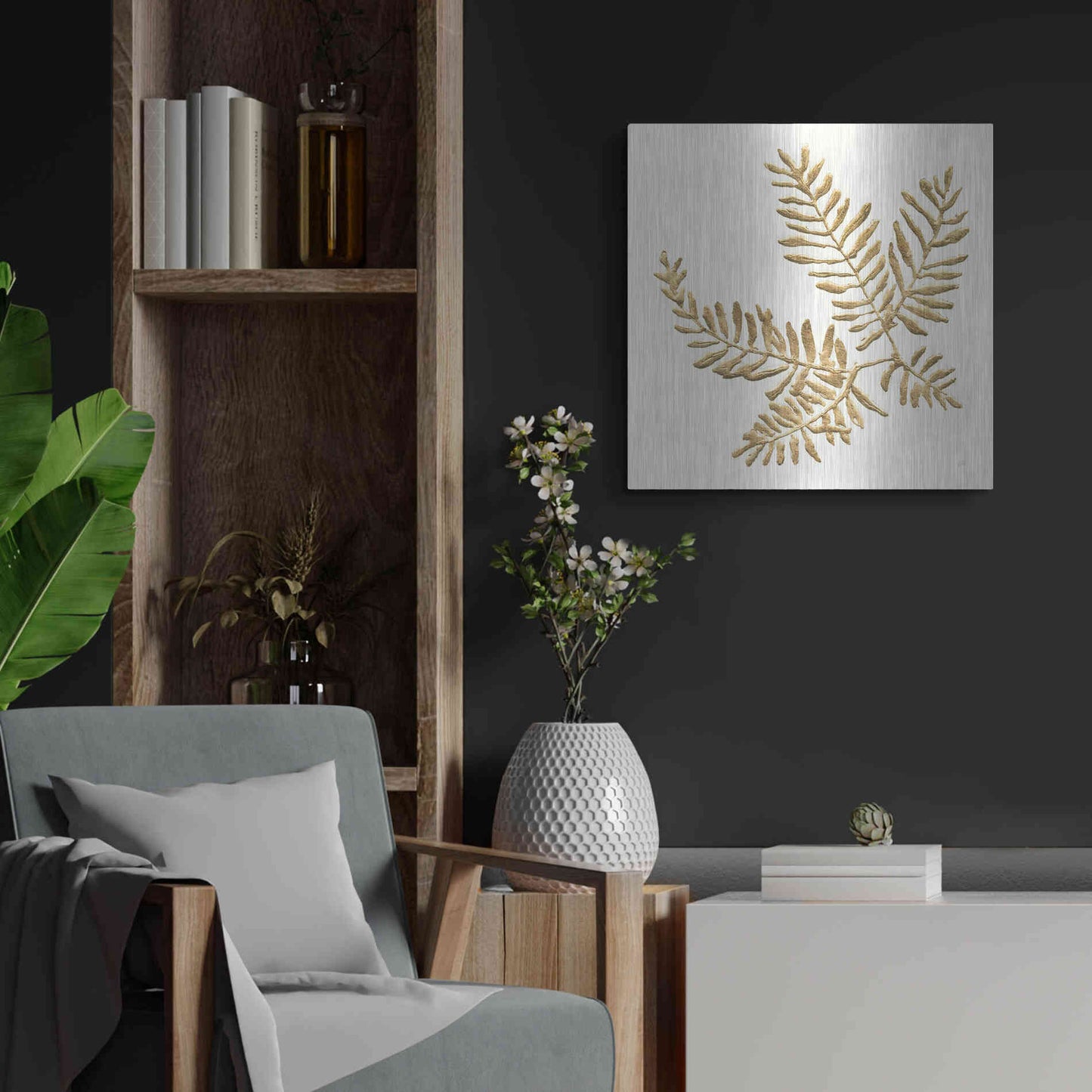 Luxe Metal Art 'Gilded Fern II' by Chris Paschke, Metal Wall Art,24x24