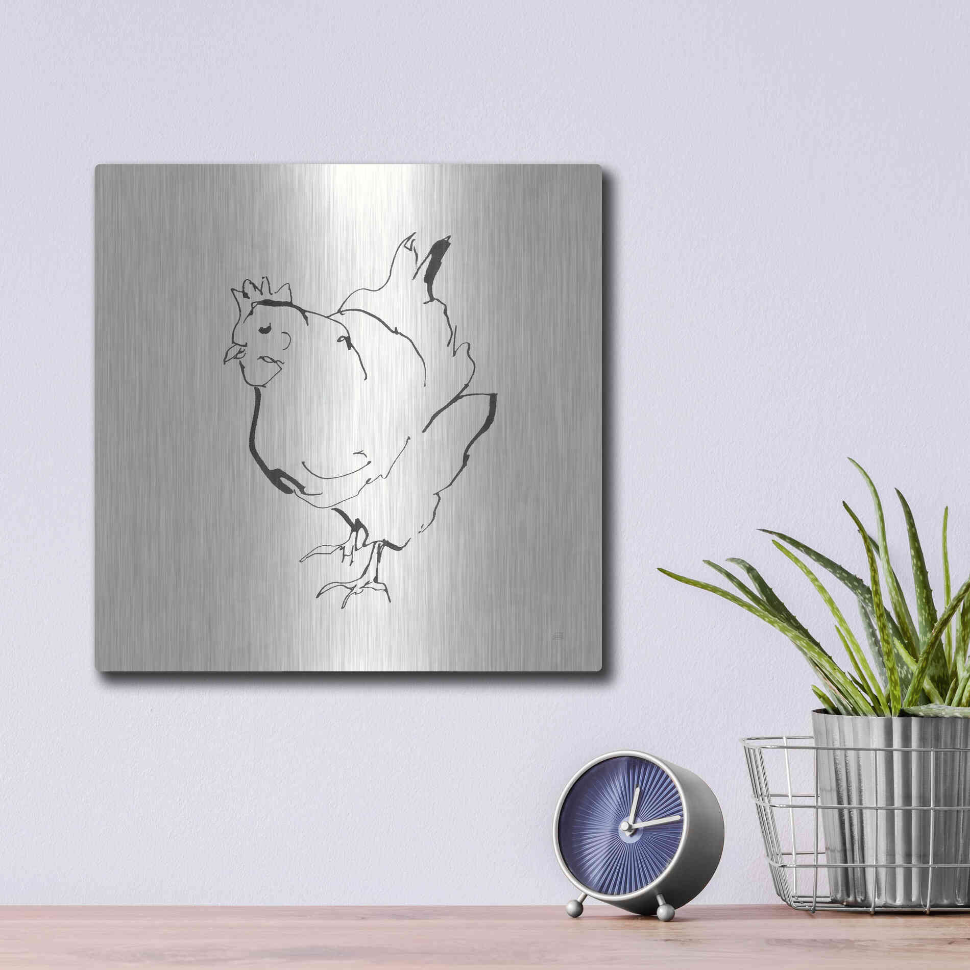 Luxe Metal Art 'Line Chicken II' by Chris Paschke, Metal Wall Art,12x12