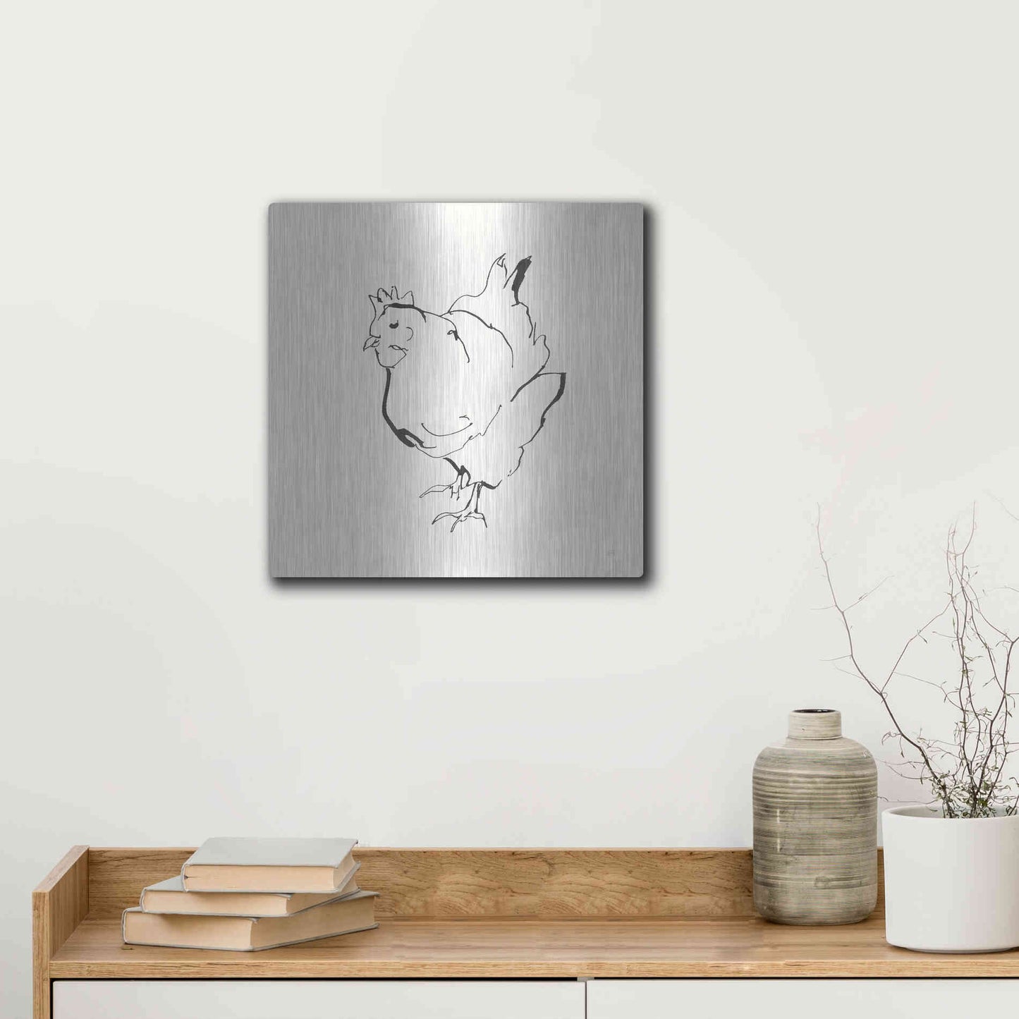 Luxe Metal Art 'Line Chicken II' by Chris Paschke, Metal Wall Art,12x12