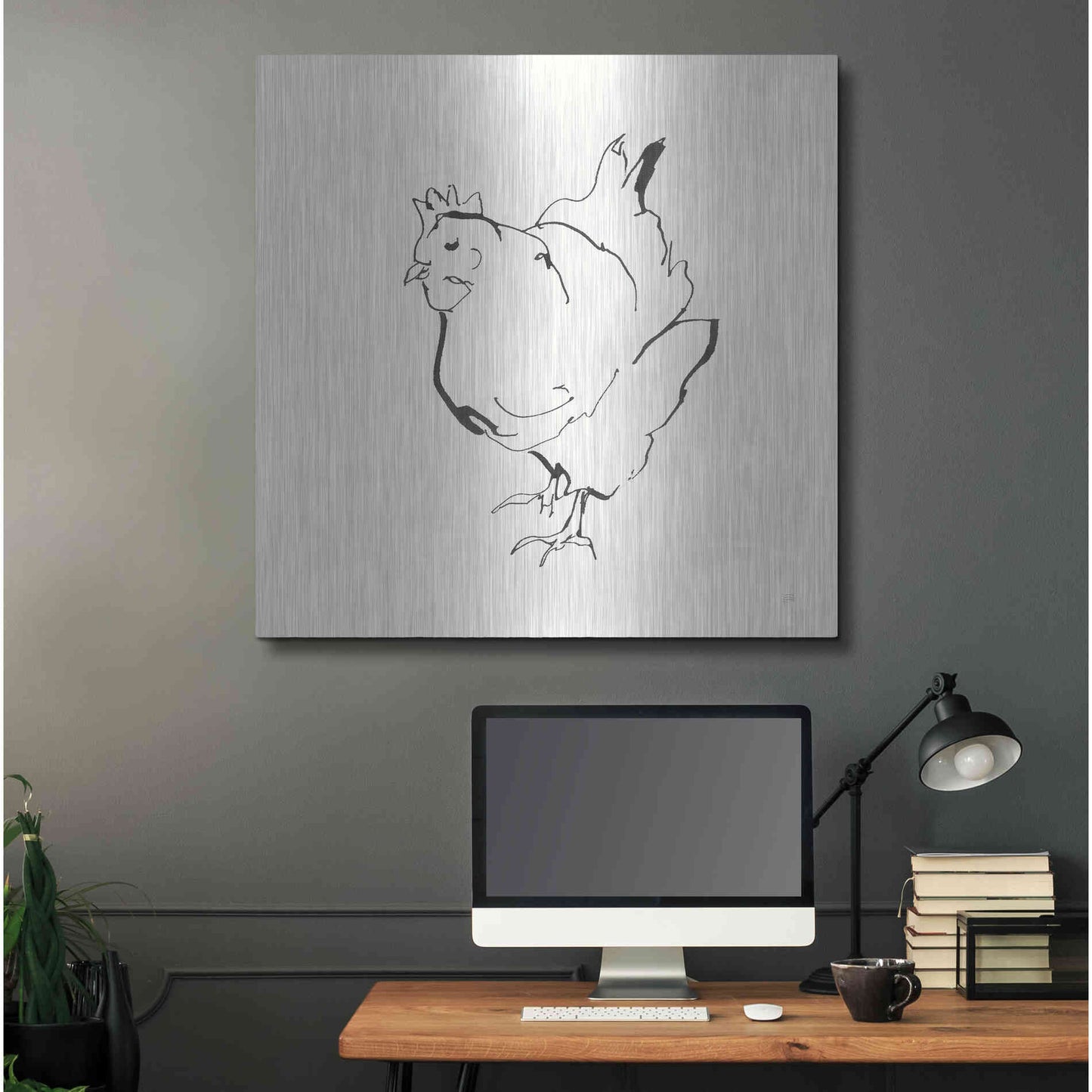 Luxe Metal Art 'Line Chicken II' by Chris Paschke, Metal Wall Art,36x36