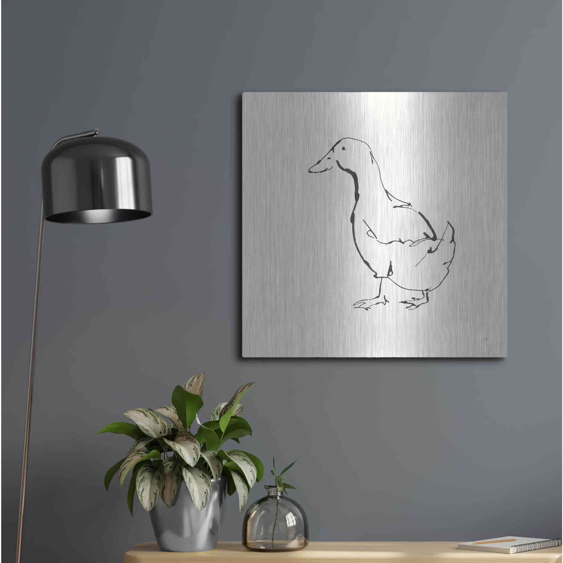 Luxe Metal Art 'Line Duck I' by Chris Paschke, Metal Wall Art,24x24