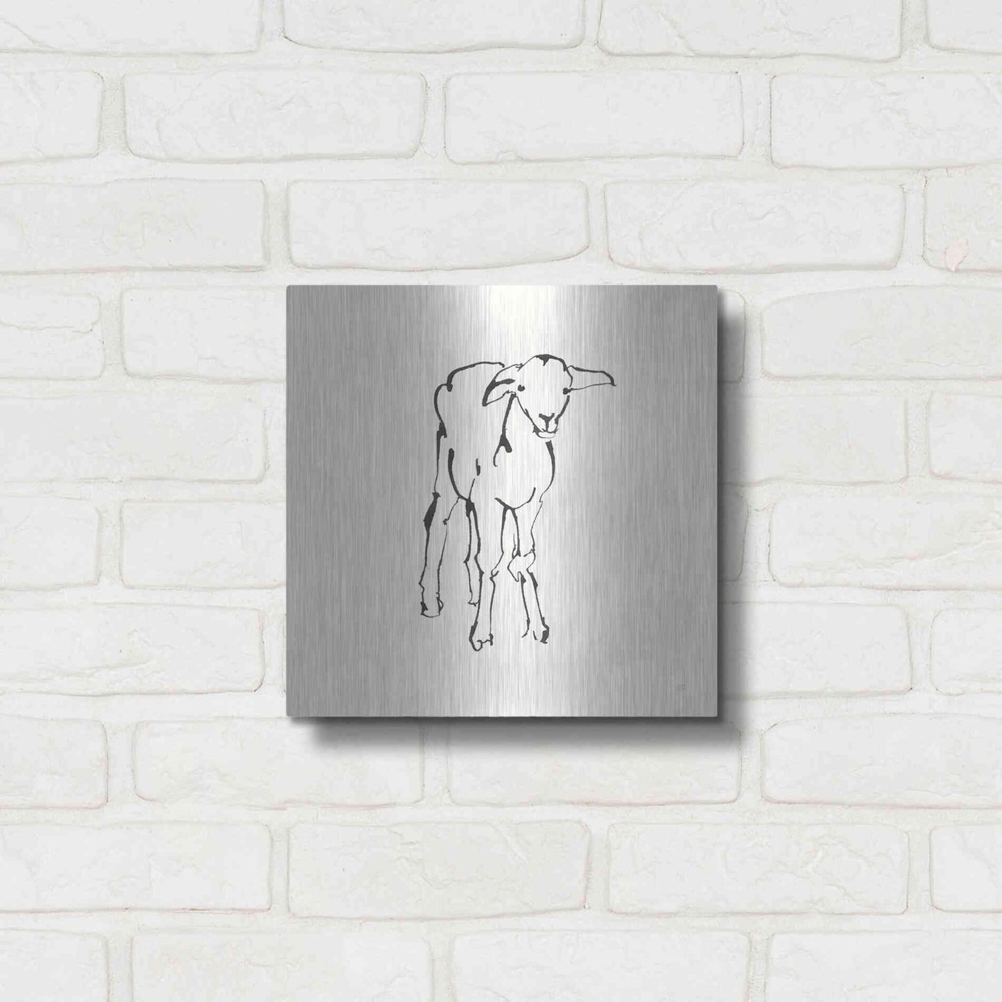 Luxe Metal Art 'Line Lamb' by Chris Paschke, Metal Wall Art,12x12